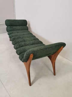 Italian Contemporary Adrian Pearsall Style Forest Green Chenille and Wood Bench