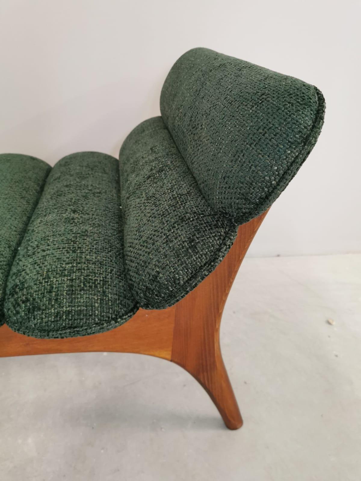 Italian Contemporary Forest Green Chenille  and Wood Bench For Sale 4