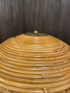 Italian Contemporary Gabriella Crespi Style Brass Lamp with Bamboo Lampshade