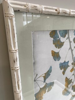 Italian Contemporary Ginko Plant Print with White Bamboo Style Wood Frame
