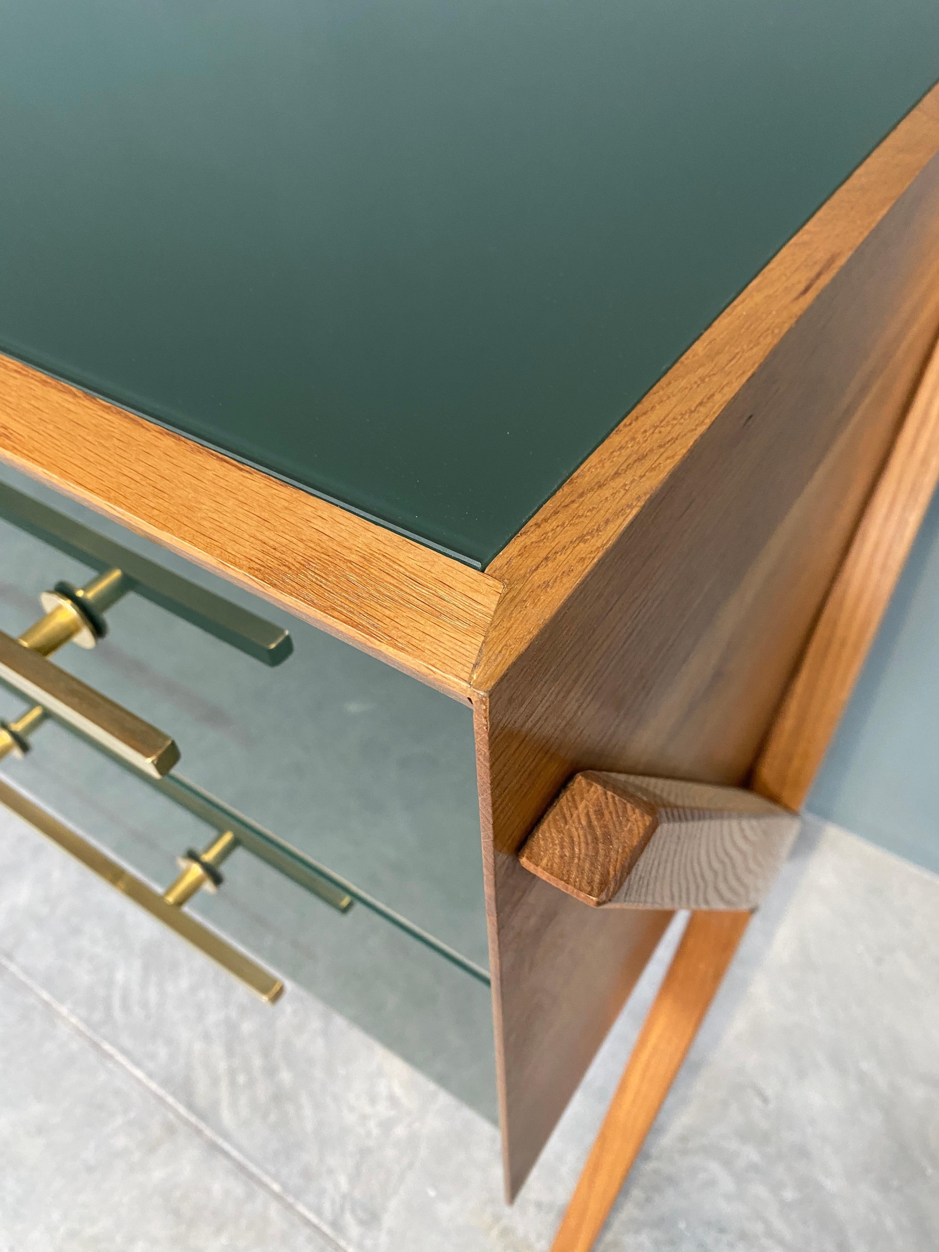 Modern Italian Contemporary Green Murano Glass, Brass and Wood Dresser For Sale