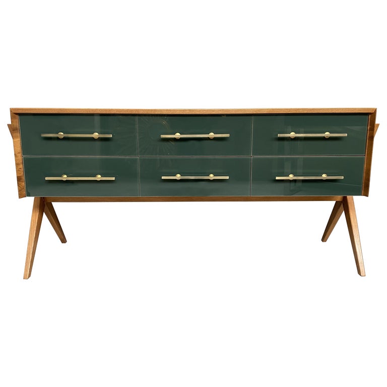 Italian Contemporary Green Murano Glass, Brass and Wood Dresser For Sale at  1stDibs