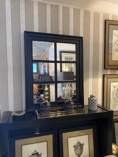 Italian Contemporary Hand Carved Black and Gold Mirror with Antiqued Glass