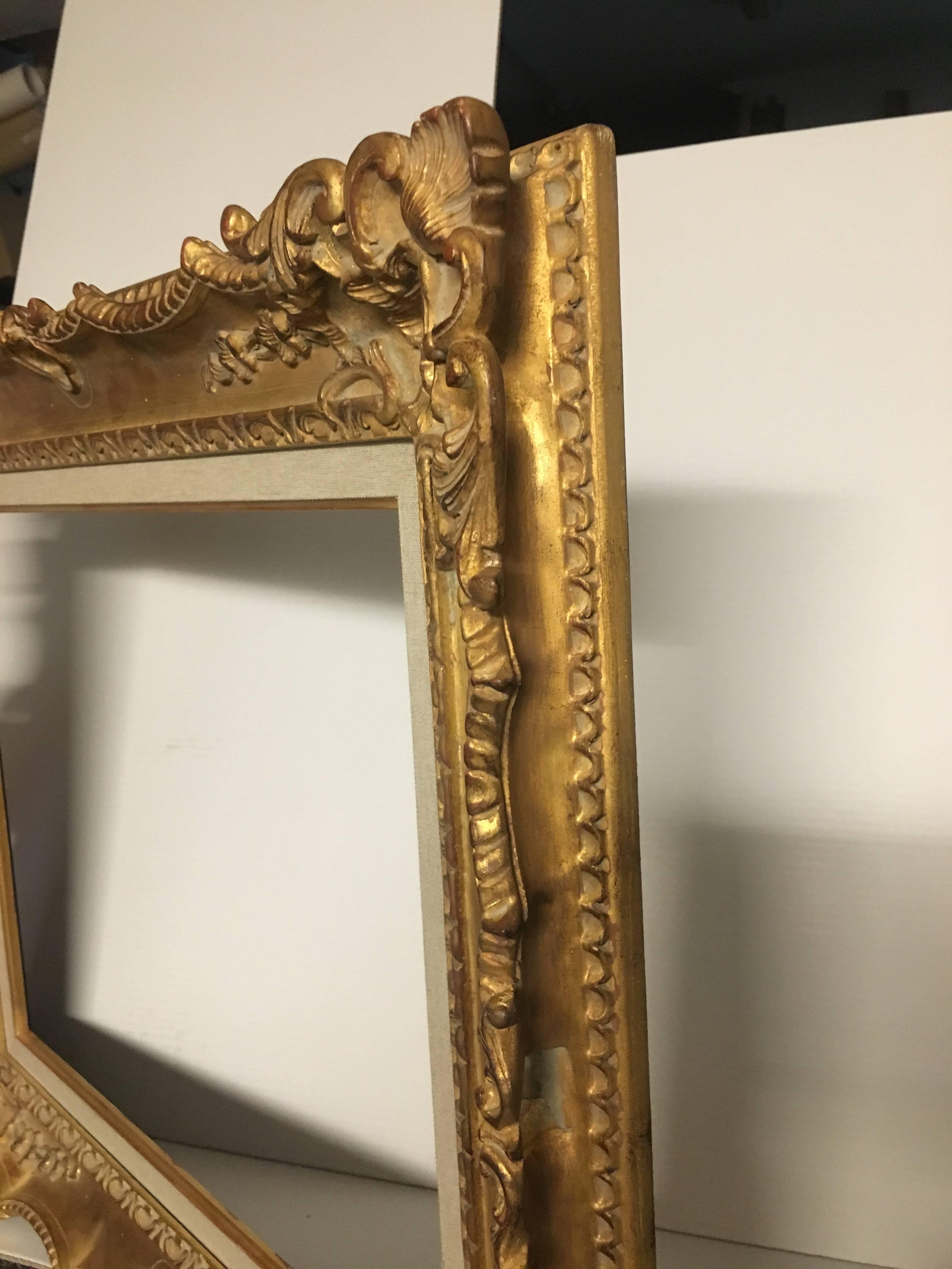 Italian Contemporary Hand-Carved Wood Frame with Gold Leaf Cover, Custom Sizes For Sale 3
