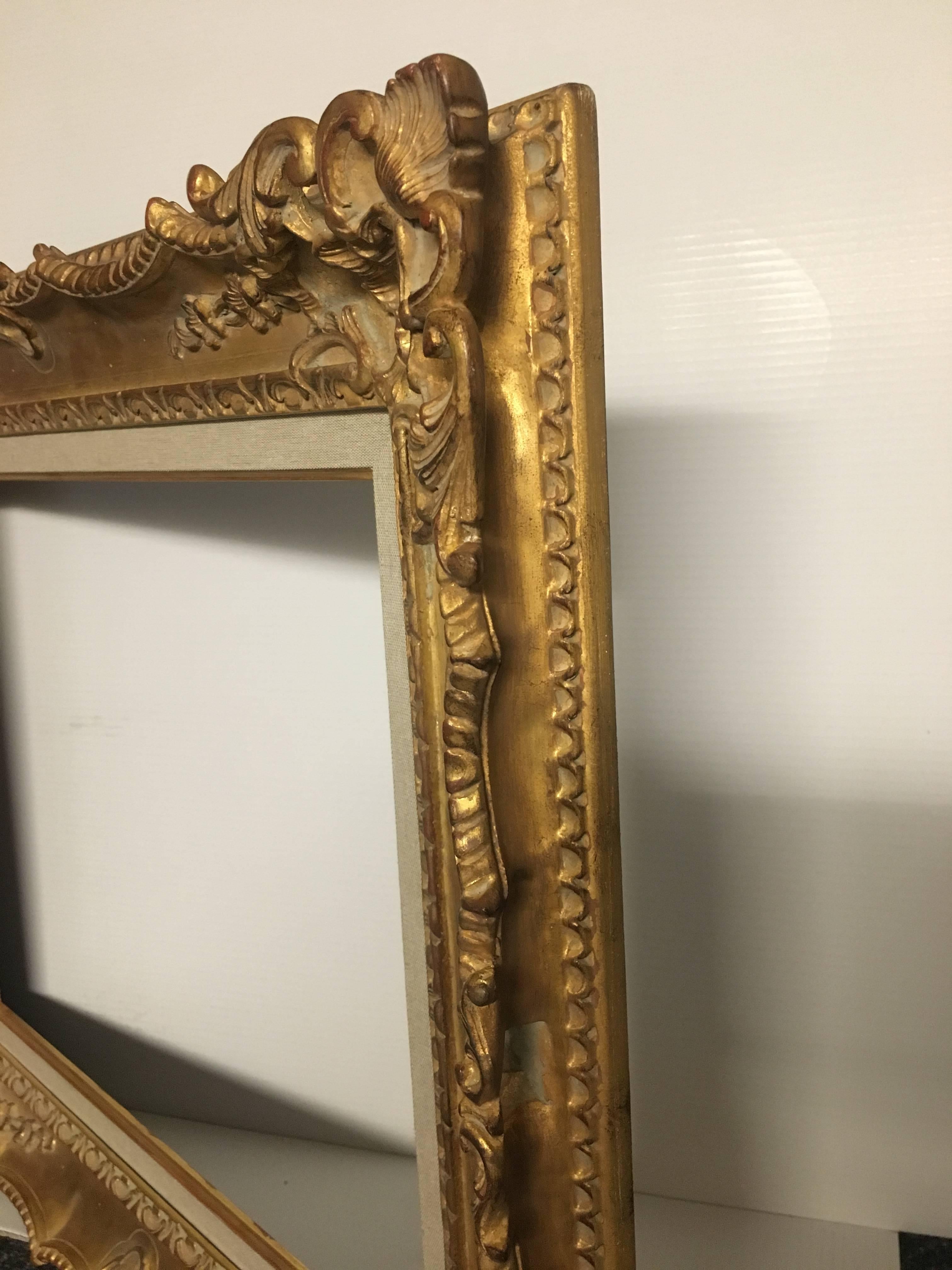 Italian Contemporary Hand-Carved Wood Frame with Gold Leaf Cover, Custom Sizes For Sale 4
