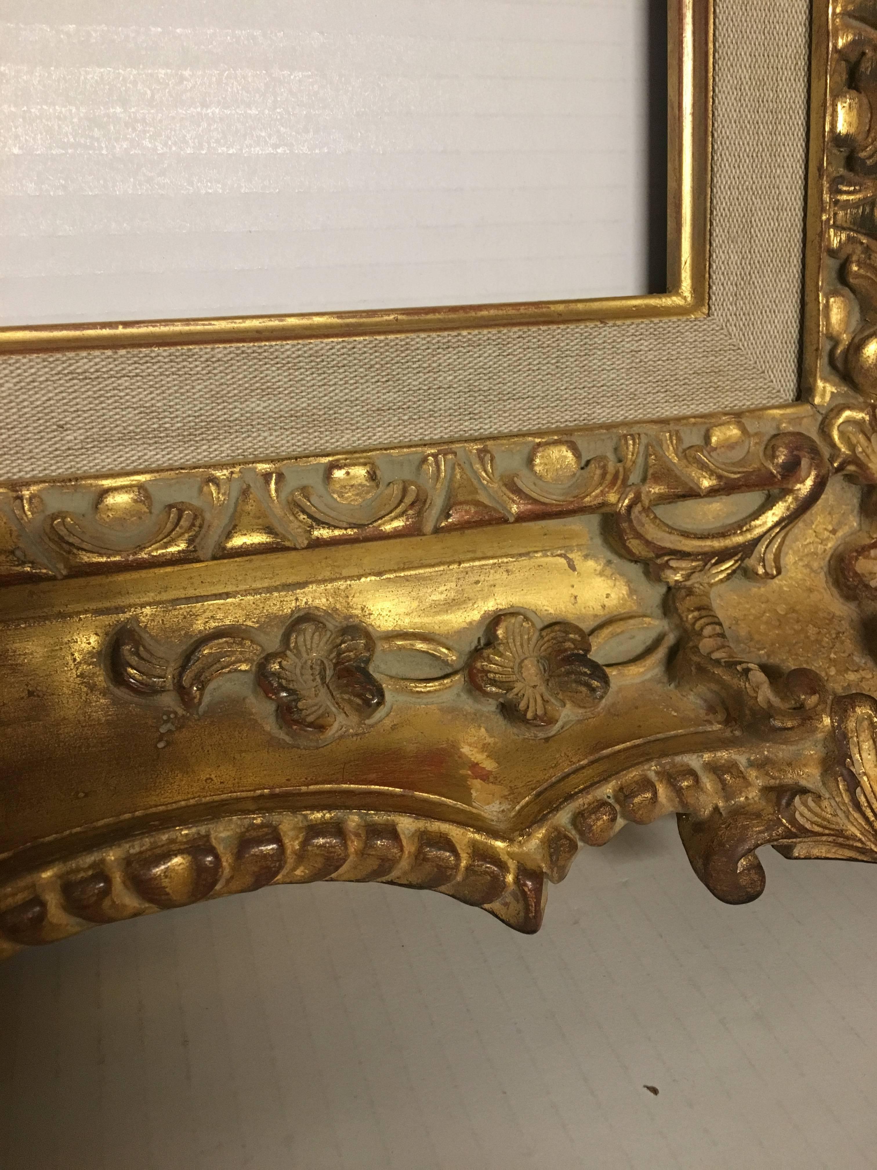 Baroque Italian Contemporary Hand-Carved Wood Frame with Gold Leaf Cover, Custom Sizes For Sale
