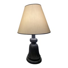 Italian Contemporary Hand Caved Hand Decorated Wooden Lamp with Fabric Lampshade