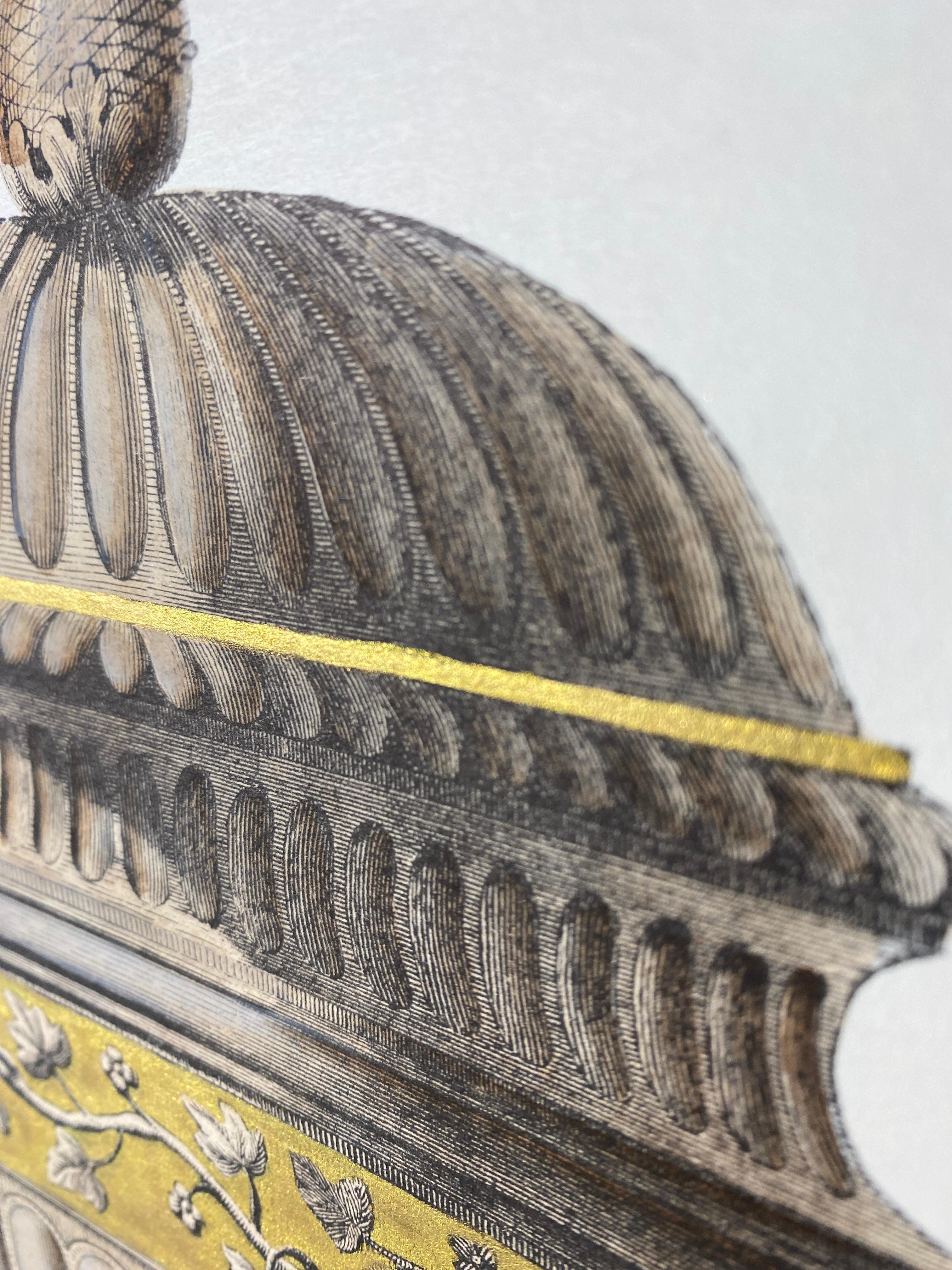 Florero Antiguo Italiano Contemporáneo Coloreado a Mano Crema y Oro Impresión 3 de 4 Papel en venta