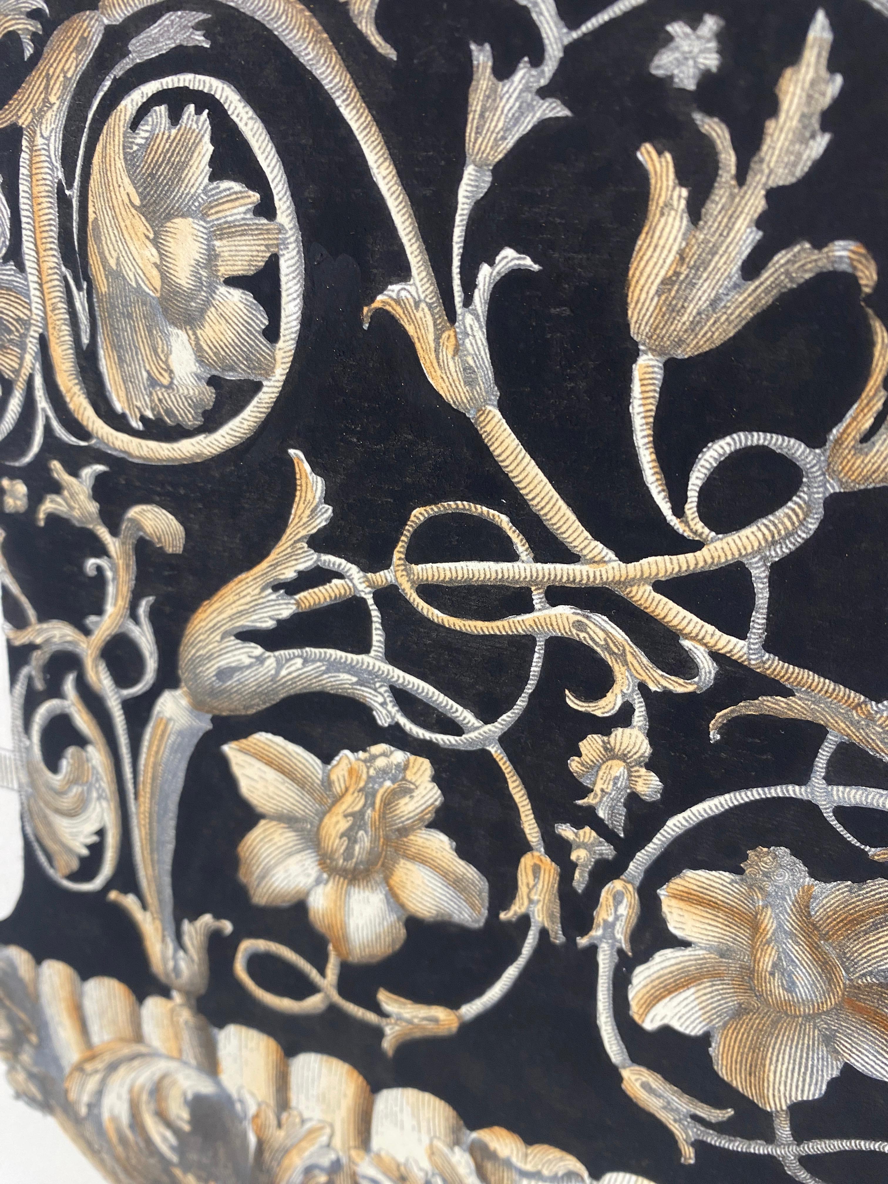 Italian Contemporary Hand Colored Deep Black Antique Vase Print 2 of 4 For Sale 2