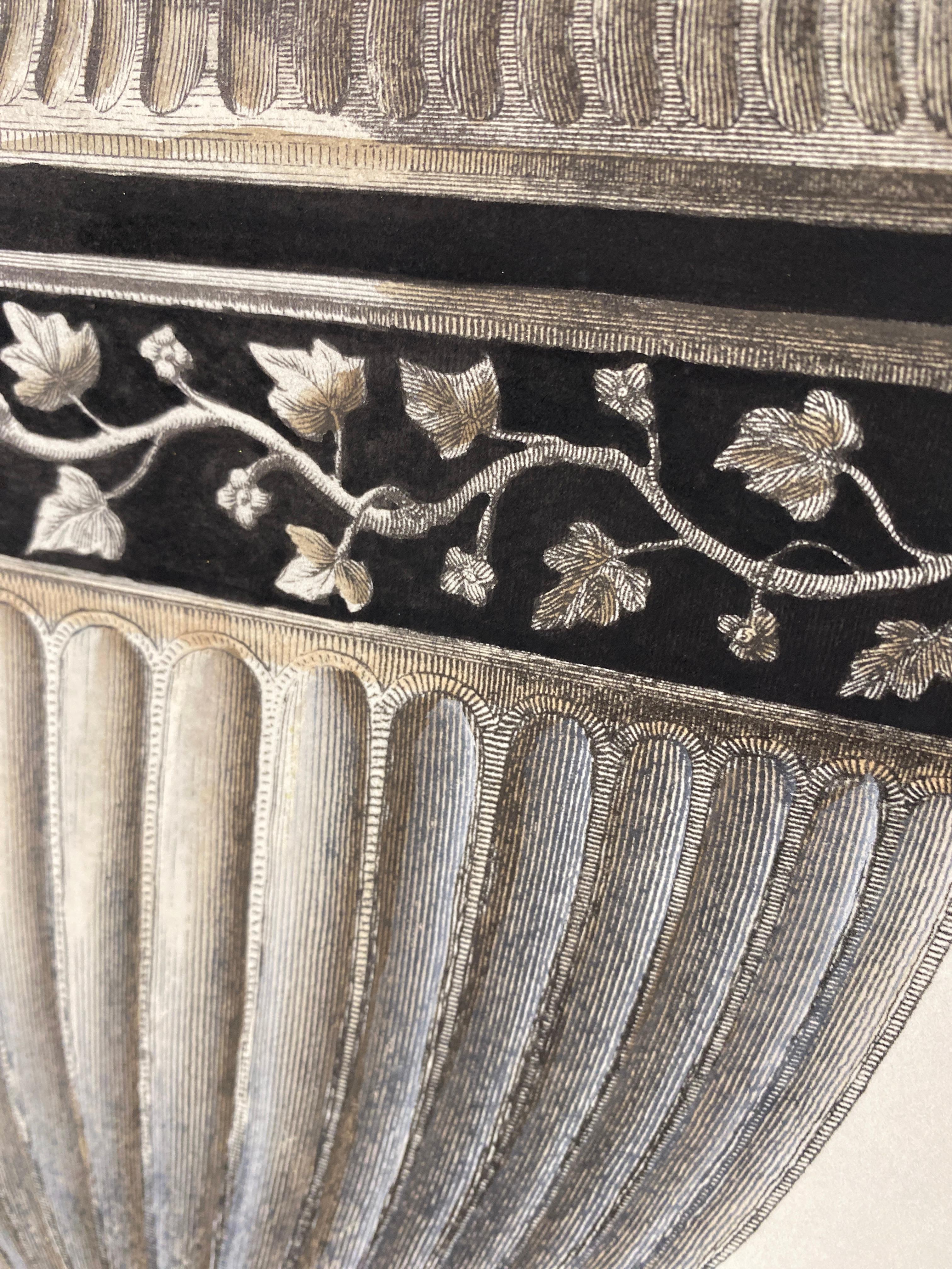Italian Contemporary Hand Colored Deep Black Antique Vase Print 3 of 4 For Sale 5