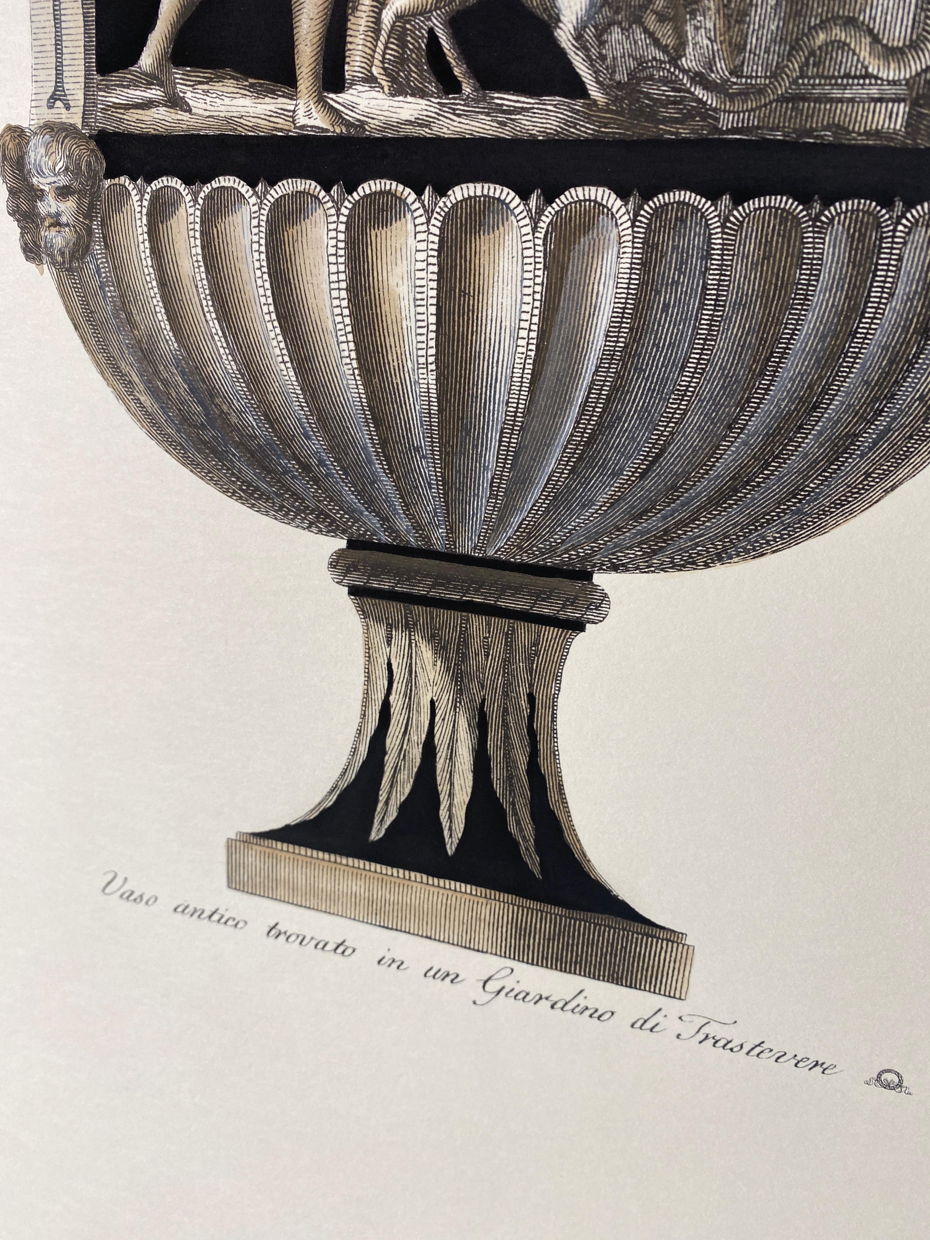 Italian Contemporary Hand Colored Deep Black Antique Vase Print 3 of 4 For Sale 6