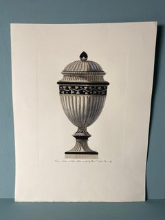 Italienische Contemporary Hand Colored Deep Black Antique Vase Print 3 von 4