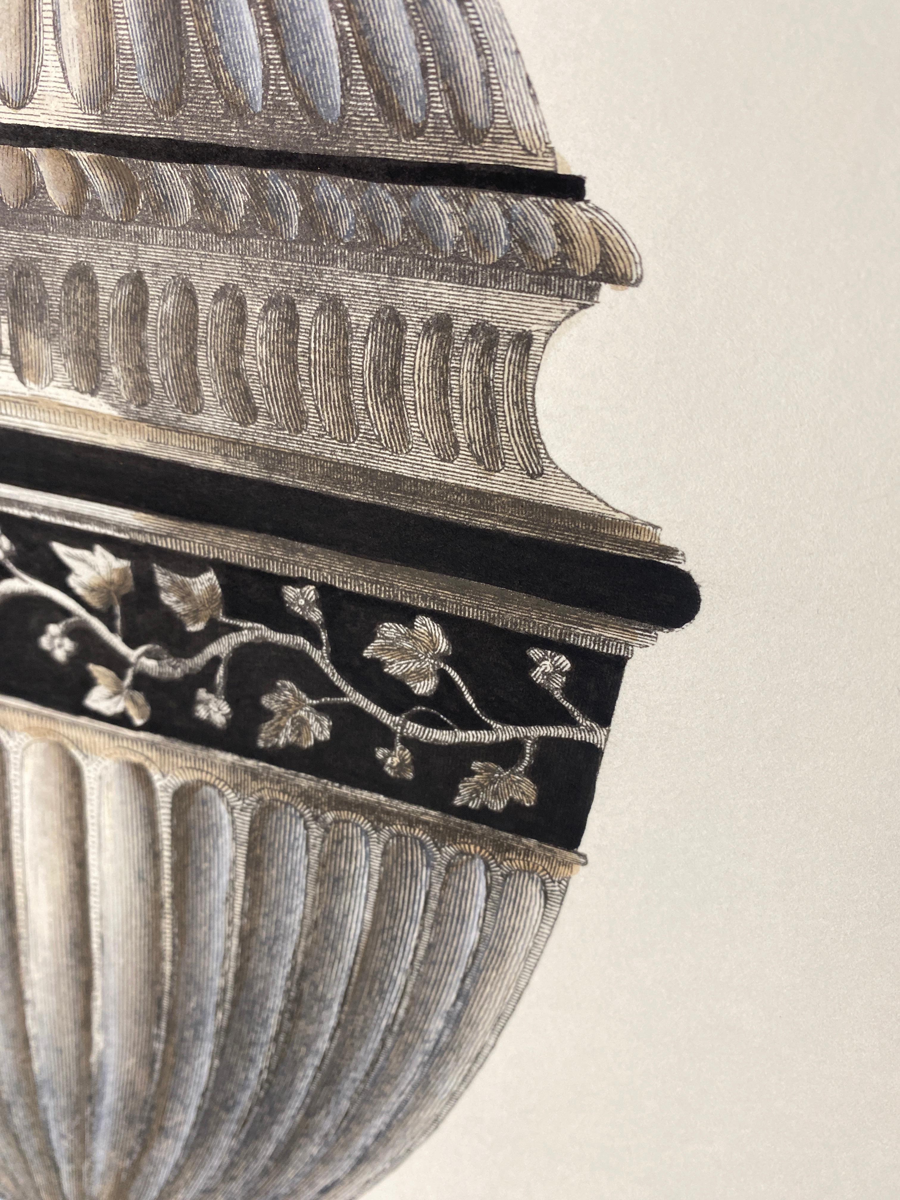 Italian Contemporary Hand Colored Deep Black Antique Vase Print 3 of 4 For Sale 1