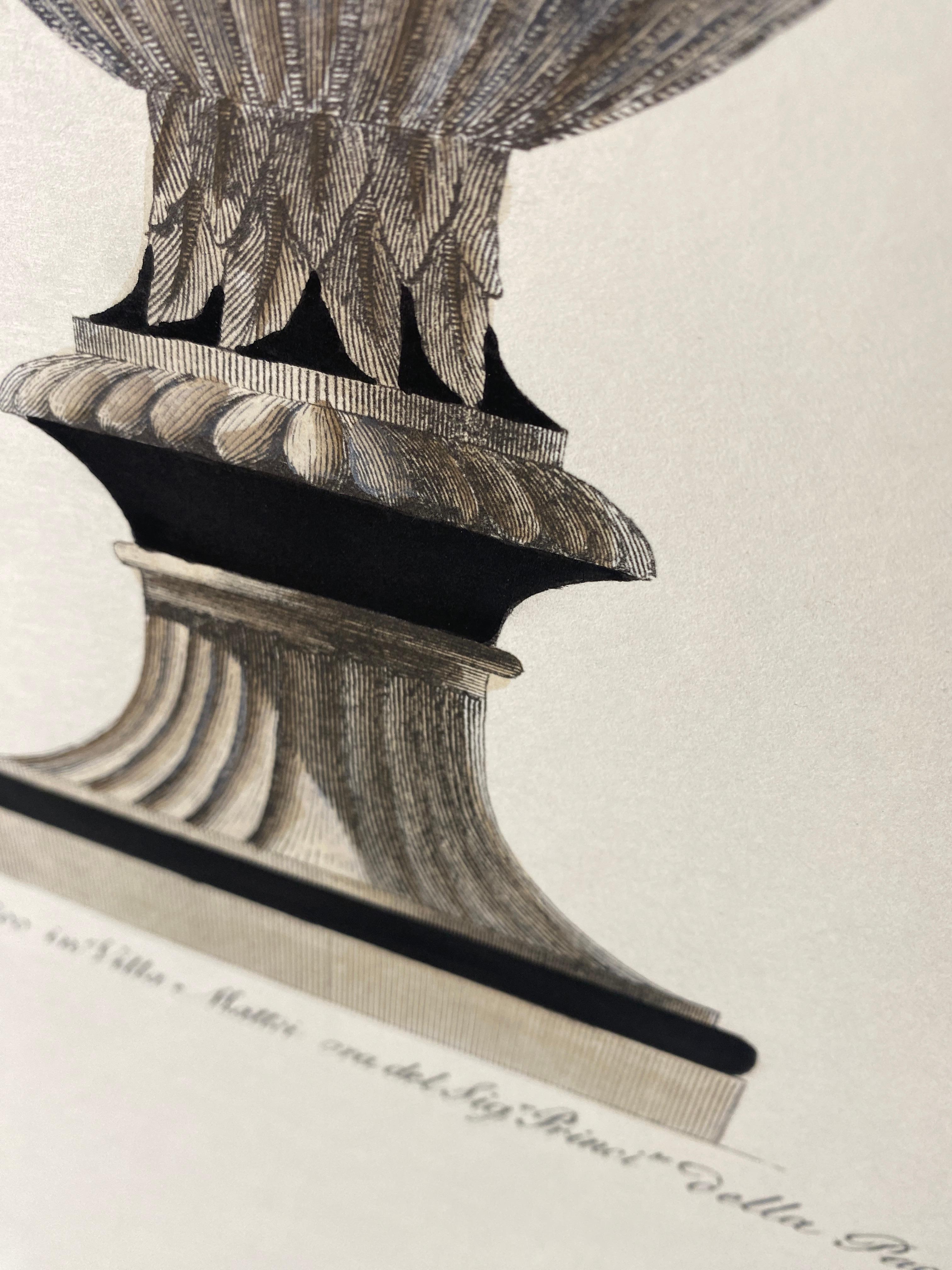Italian Contemporary Hand Colored Deep Black Antique Vase Print 3 of 4 For Sale 3