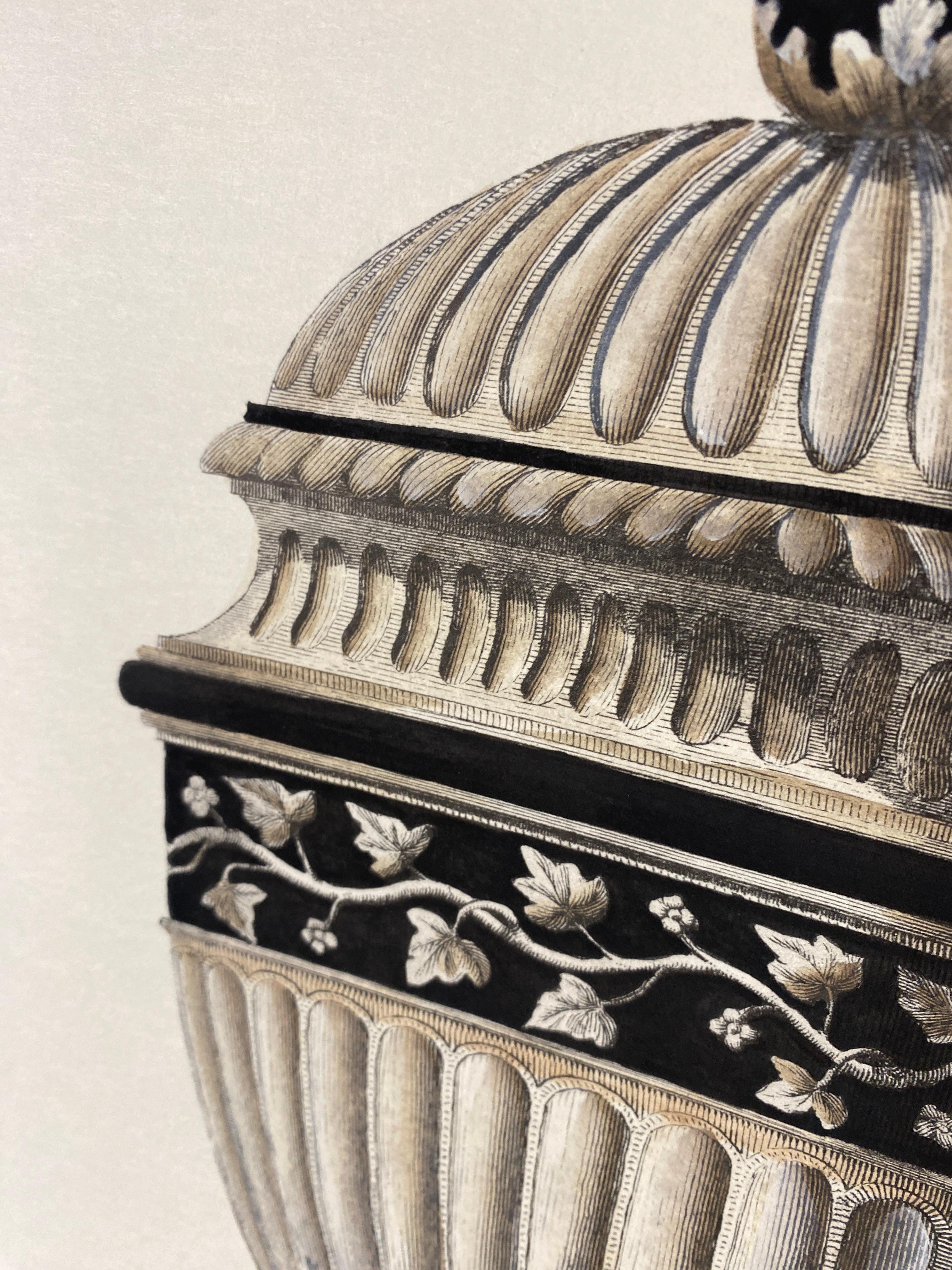 Italian Contemporary Hand Colored Deep Black Antique Vase Print 3 of 4 For Sale 4