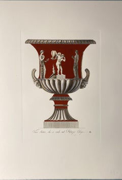 Italienische Contemporary Hand Colored Pompeian Red Antique Vase Drucken 2 von 2