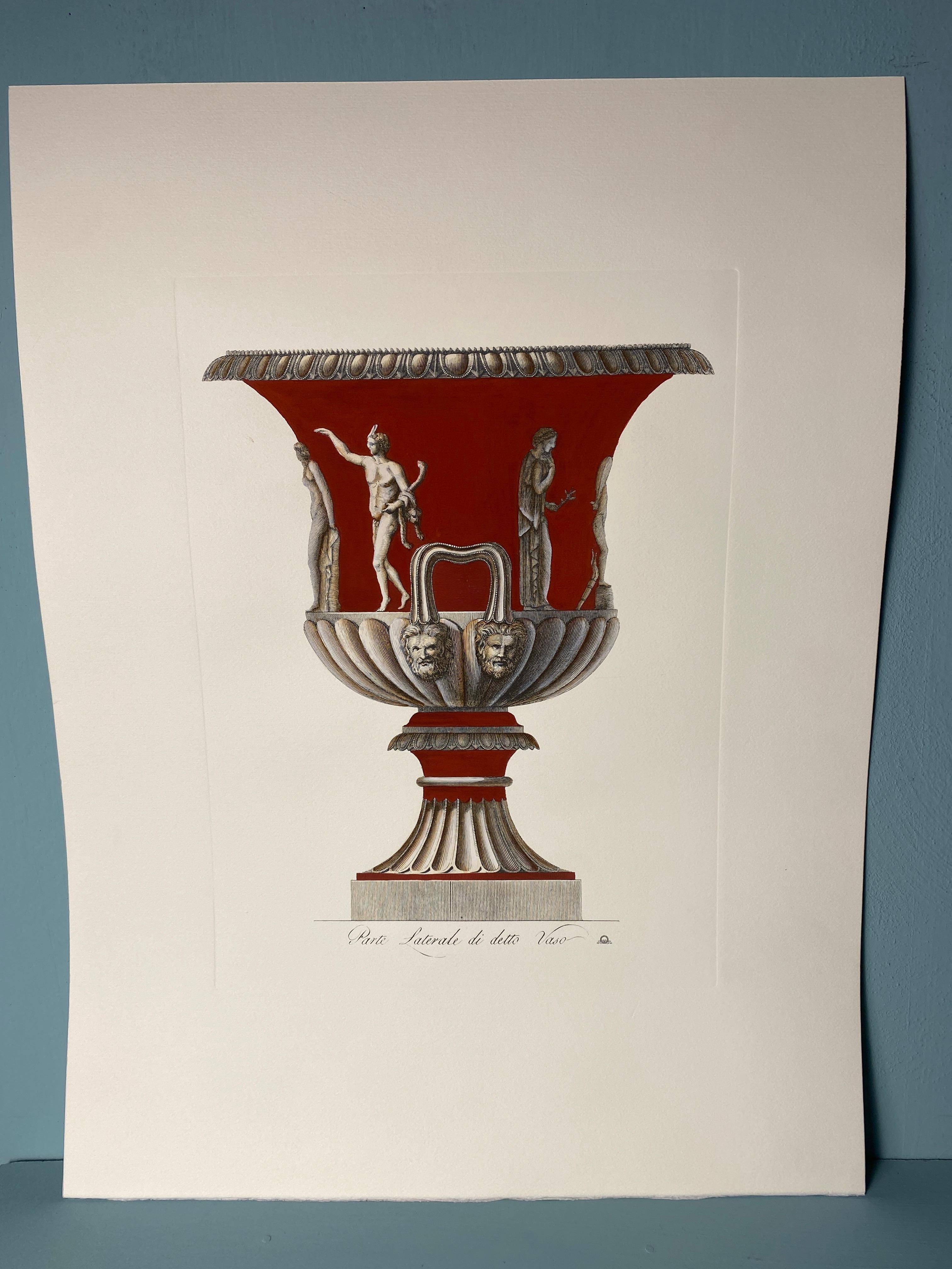 Italienische Contemporary Hand Colored Pompeian Red Antique Vase Drucken 2 von 2 (Handbemalt) im Angebot