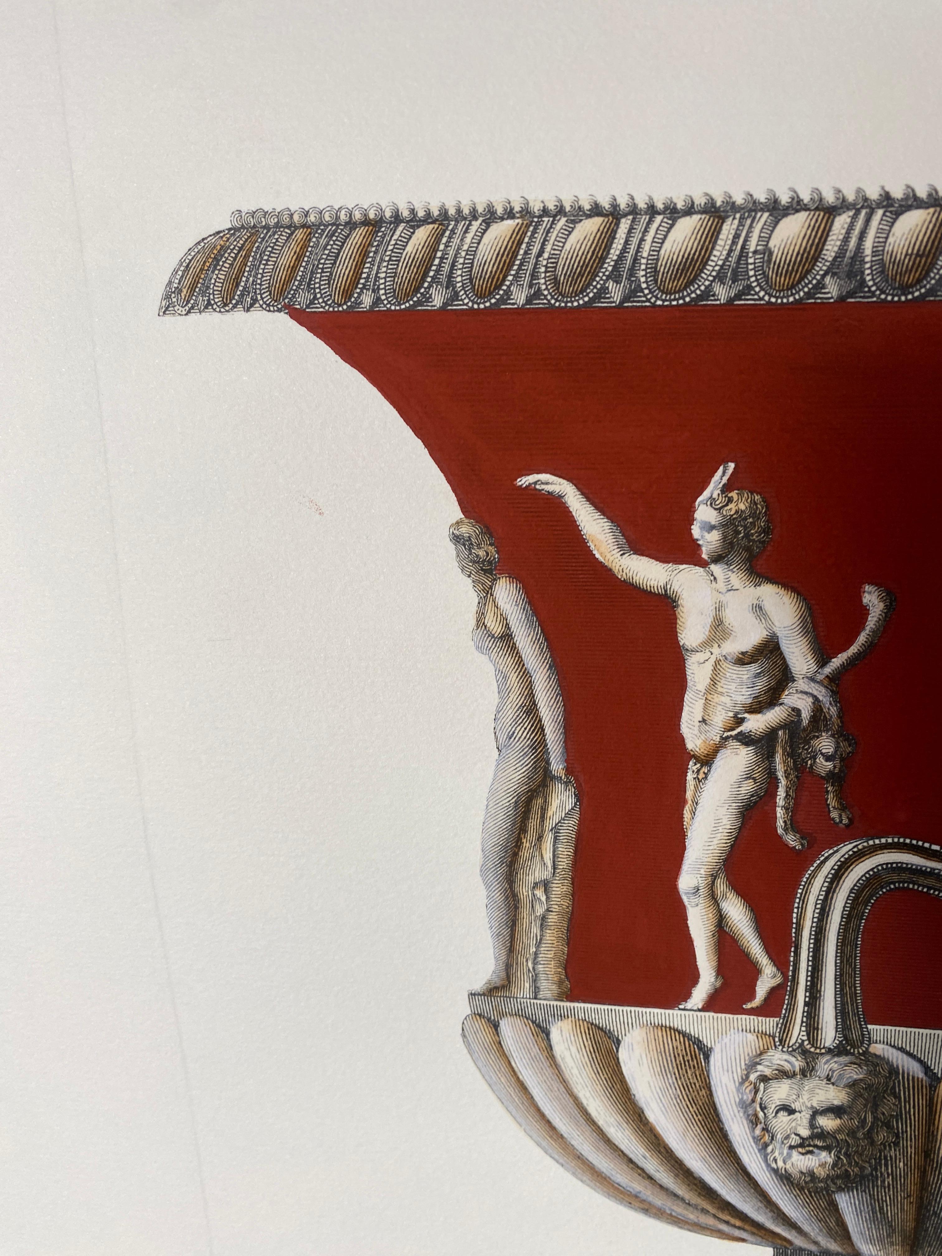 Italienische Contemporary Hand Colored Pompeian Red Antique Vase Drucken 2 von 2 (21. Jahrhundert und zeitgenössisch) im Angebot