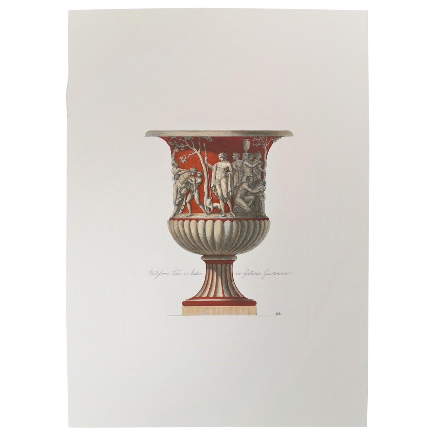 Italienische Contemporary Hand Colored Pompeian Red Antique Vase Drucken 2 von 2