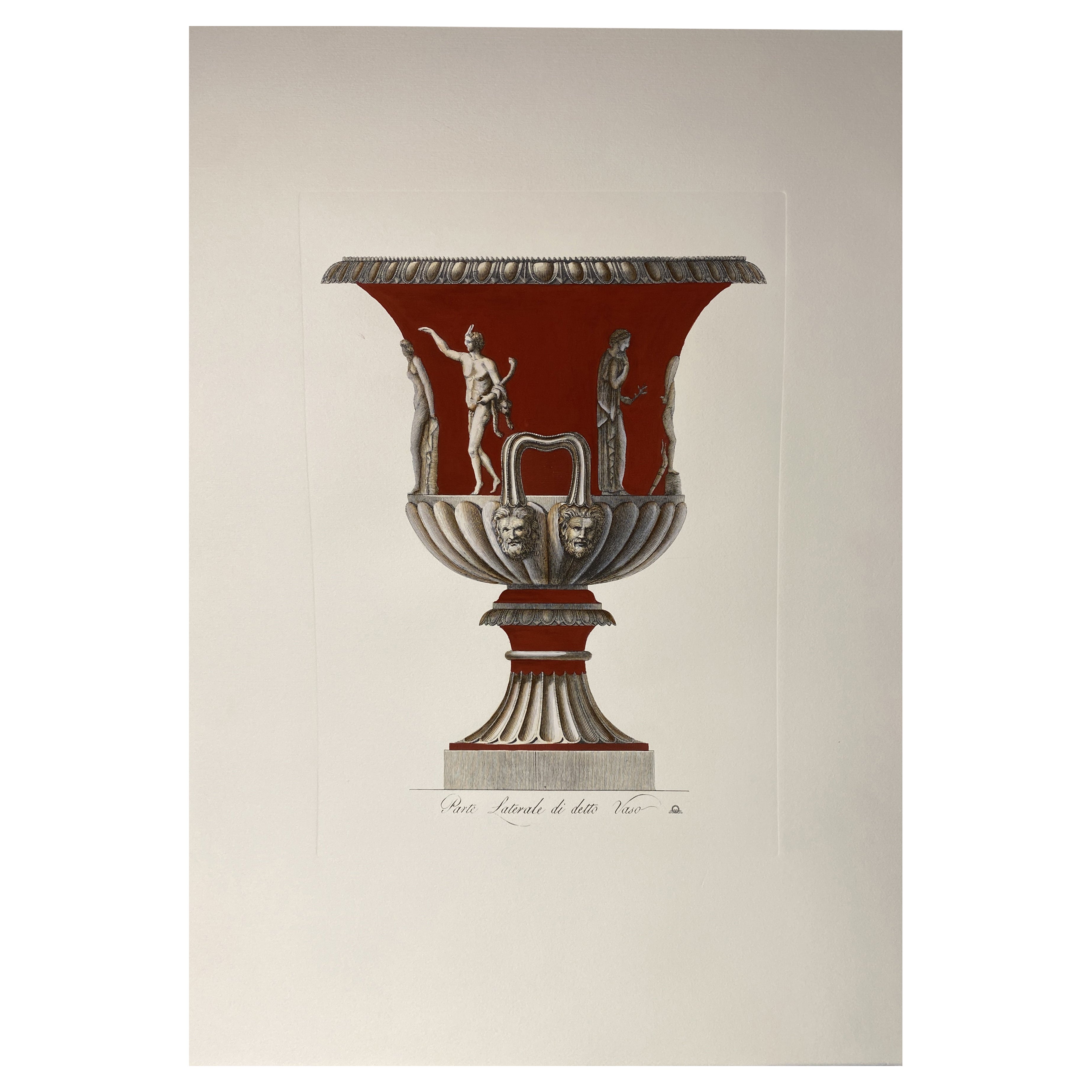 Italienische Contemporary Hand Colored Pompeian Red Antique Vase Drucken 2 von 2