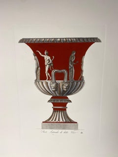Italian Contemporary Hand Colored Pompeian Red Antique Vase Prints Set of 2