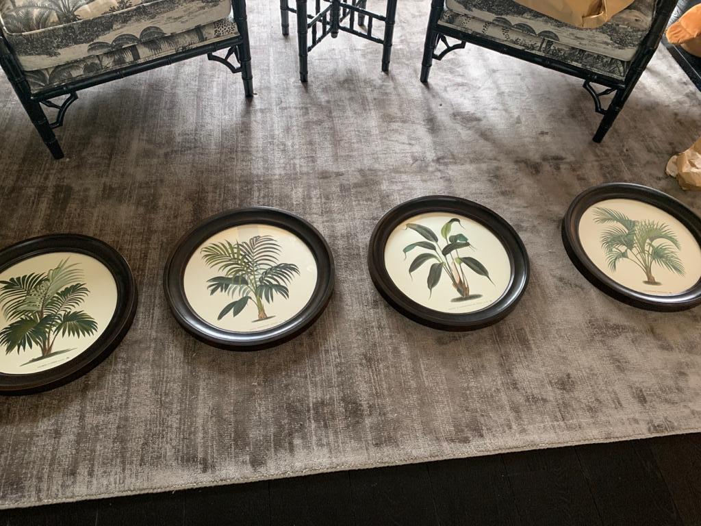 XXIe siècle et contemporain Impression italienne contemporaine de palmier colorée à la main avec cadre rond en bois - 1 de 2 en vente