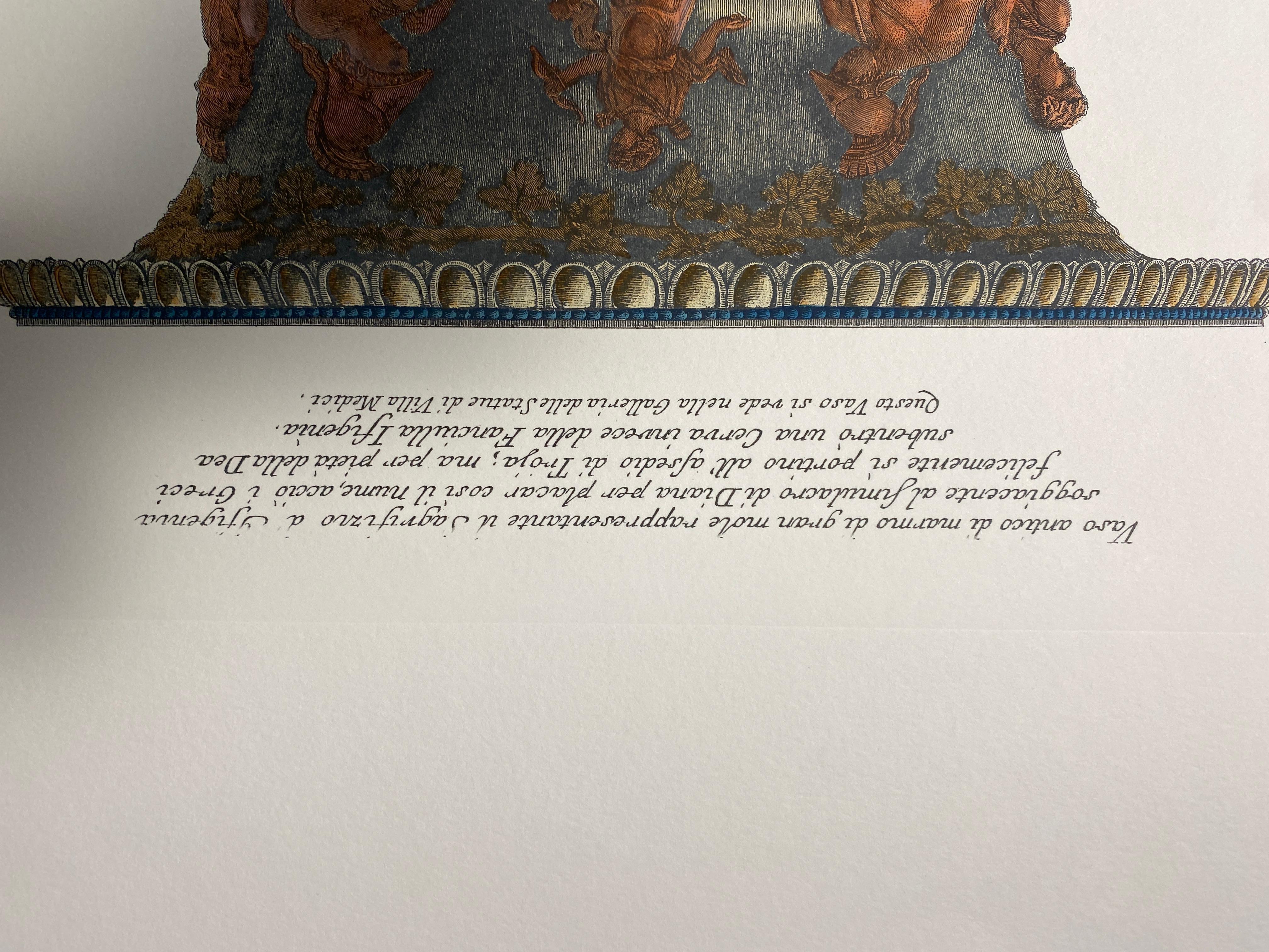 Hand-Crafted Italian Contemporary Hand Coloured Red Blue Roman Vase Print G.B Piranesi 1 of 2 For Sale