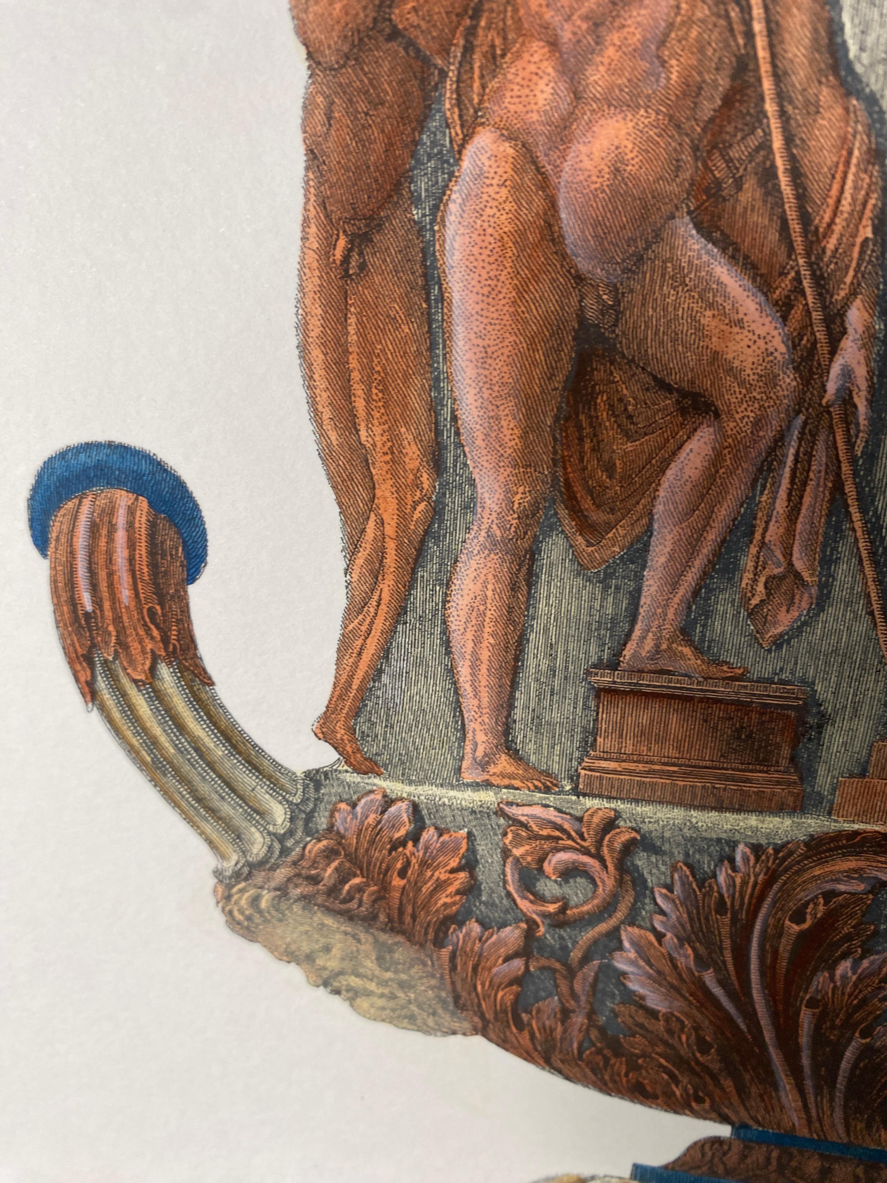 Italian Contemporary Hand Coloured Red Blue Roman Vase Print G.B Piranesi 1 of 2 For Sale 2