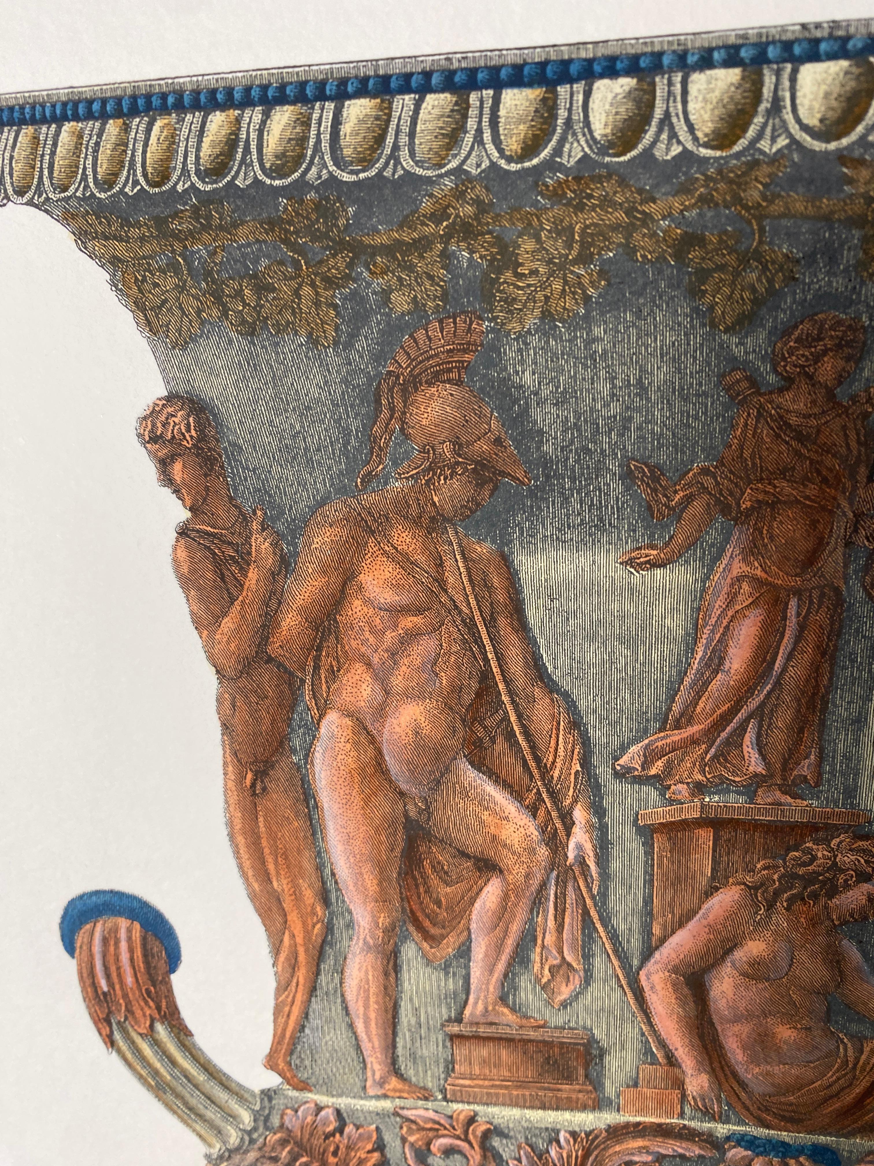 Italian Contemporary Hand Coloured Red Blue Roman Vase Print G.B Piranesi 1 of 2 For Sale 3