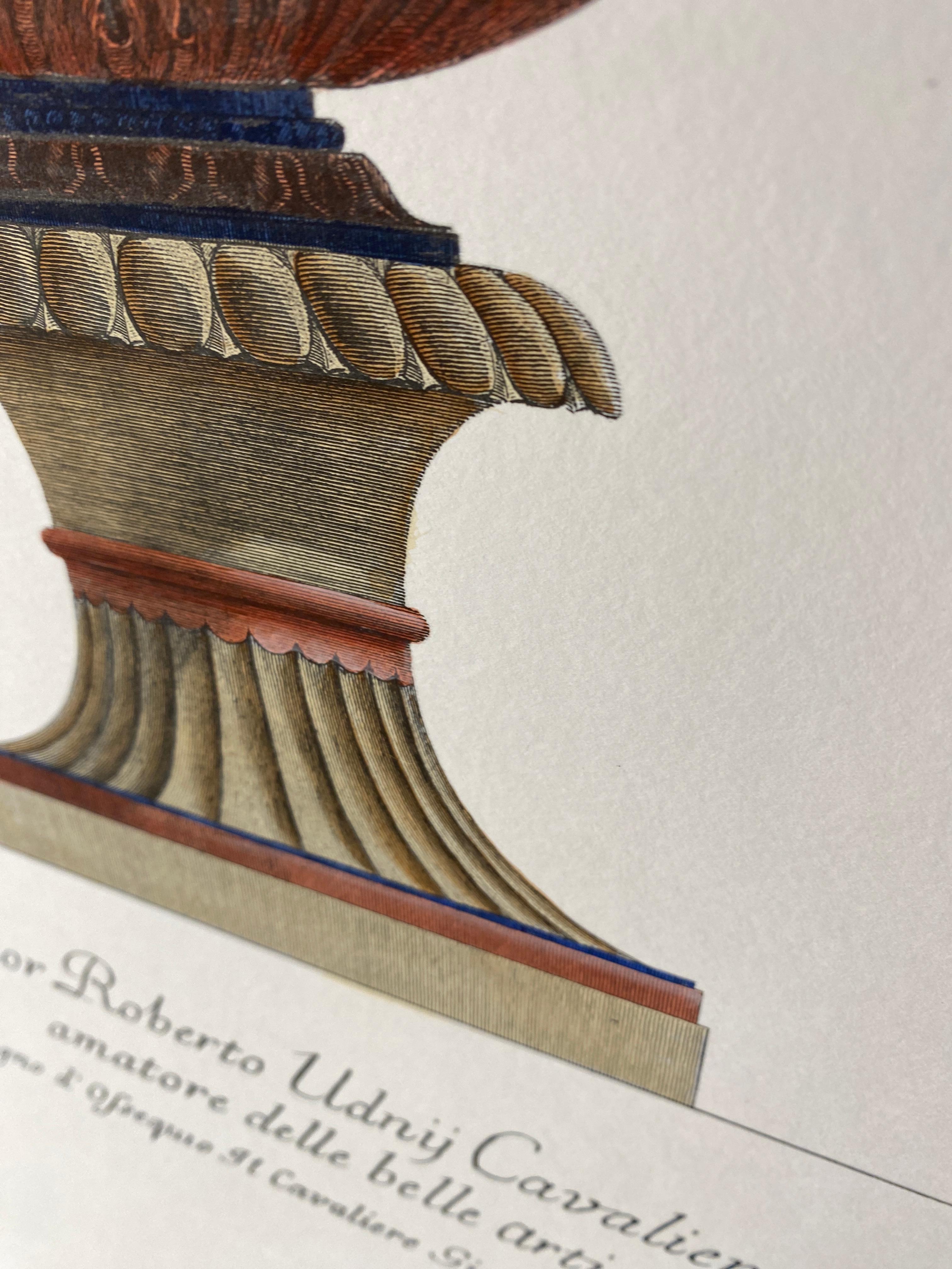 Italian Contemporary Hand Coloured Red Blue Roman Vase Print G.B Piranesi 2 of 2 For Sale 6