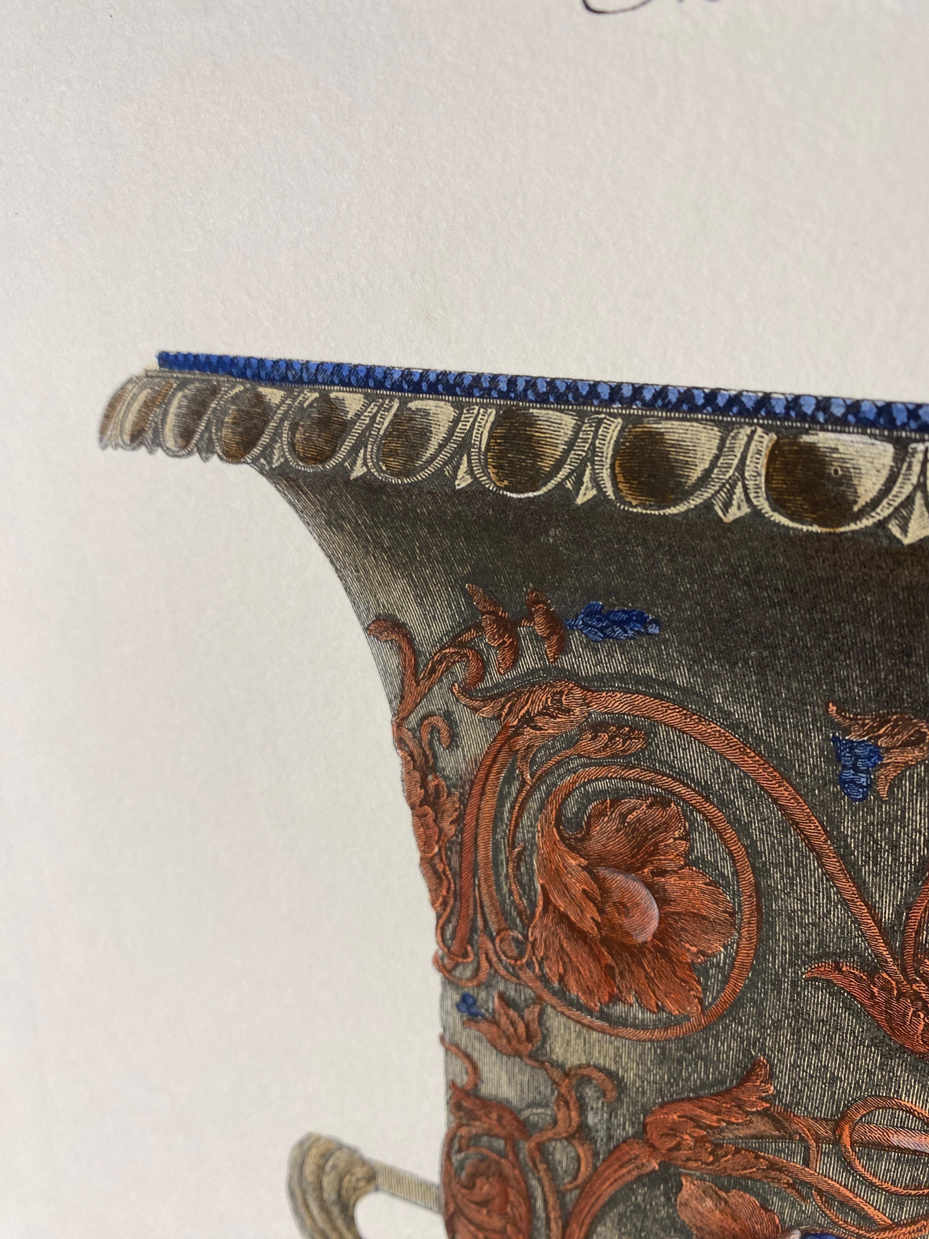 Italian Contemporary Hand Coloured Red Blue Roman Vase Print G.B Piranesi 2 of 2 For Sale 1