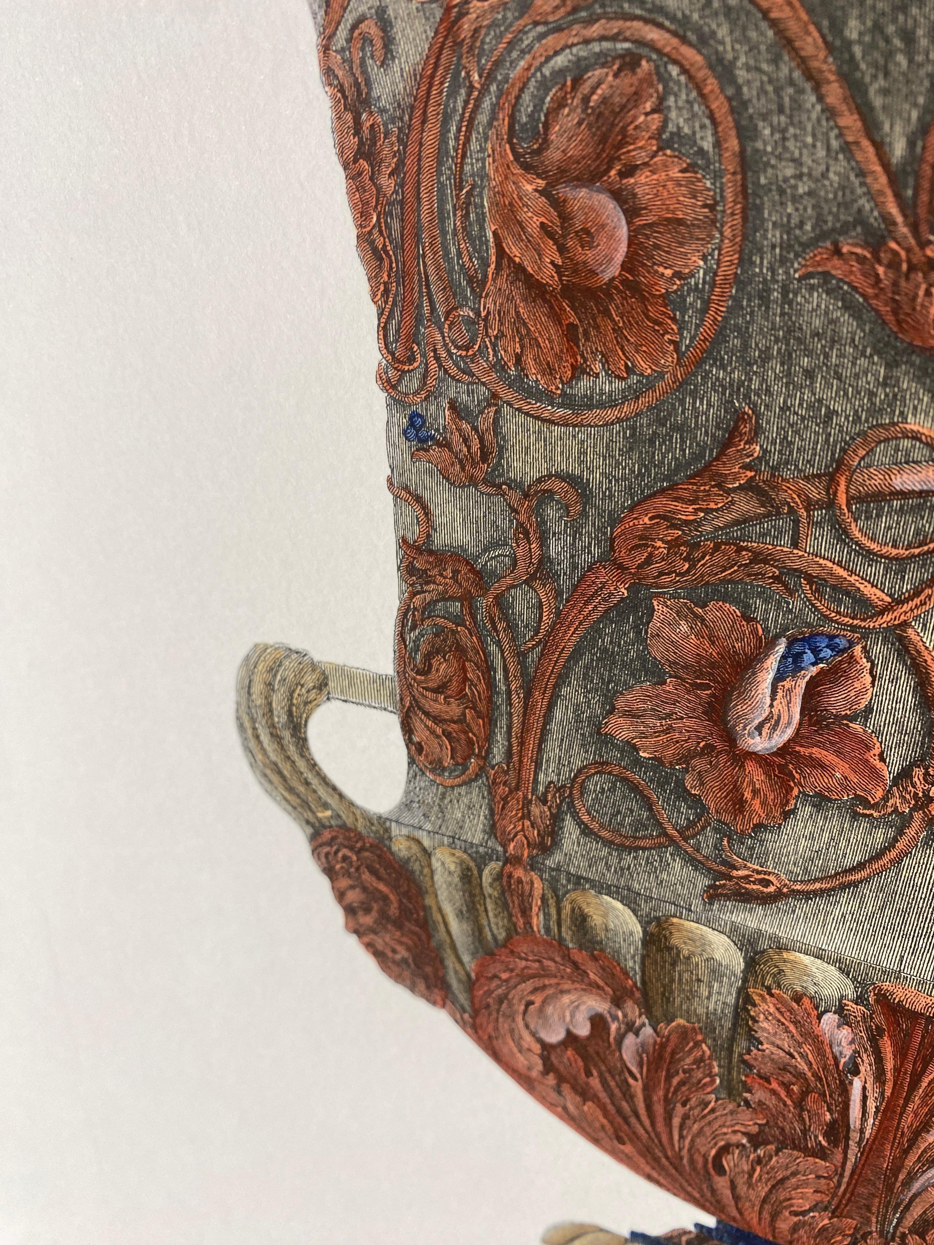 Italian Contemporary Hand Coloured Red Blue Roman Vase Print G.B Piranesi 2 of 2 For Sale 2