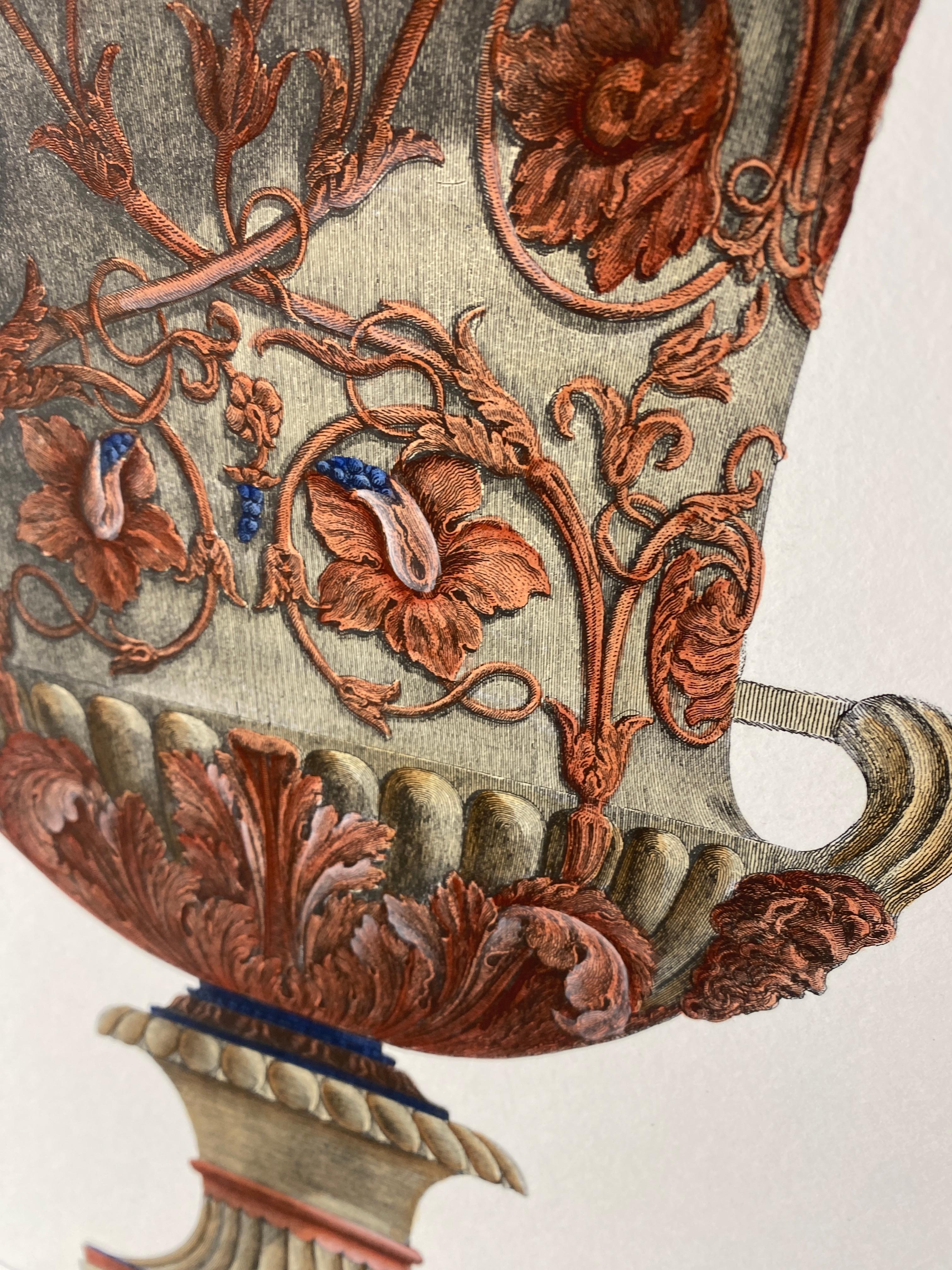 Italian Contemporary Hand Coloured Red Blue Roman Vase Print G.B Piranesi 2 of 2 For Sale 3