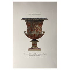 Italian Contemporary Hand Coloured Red Blue Roman Vase Print G.B Piranesi 2 of 2