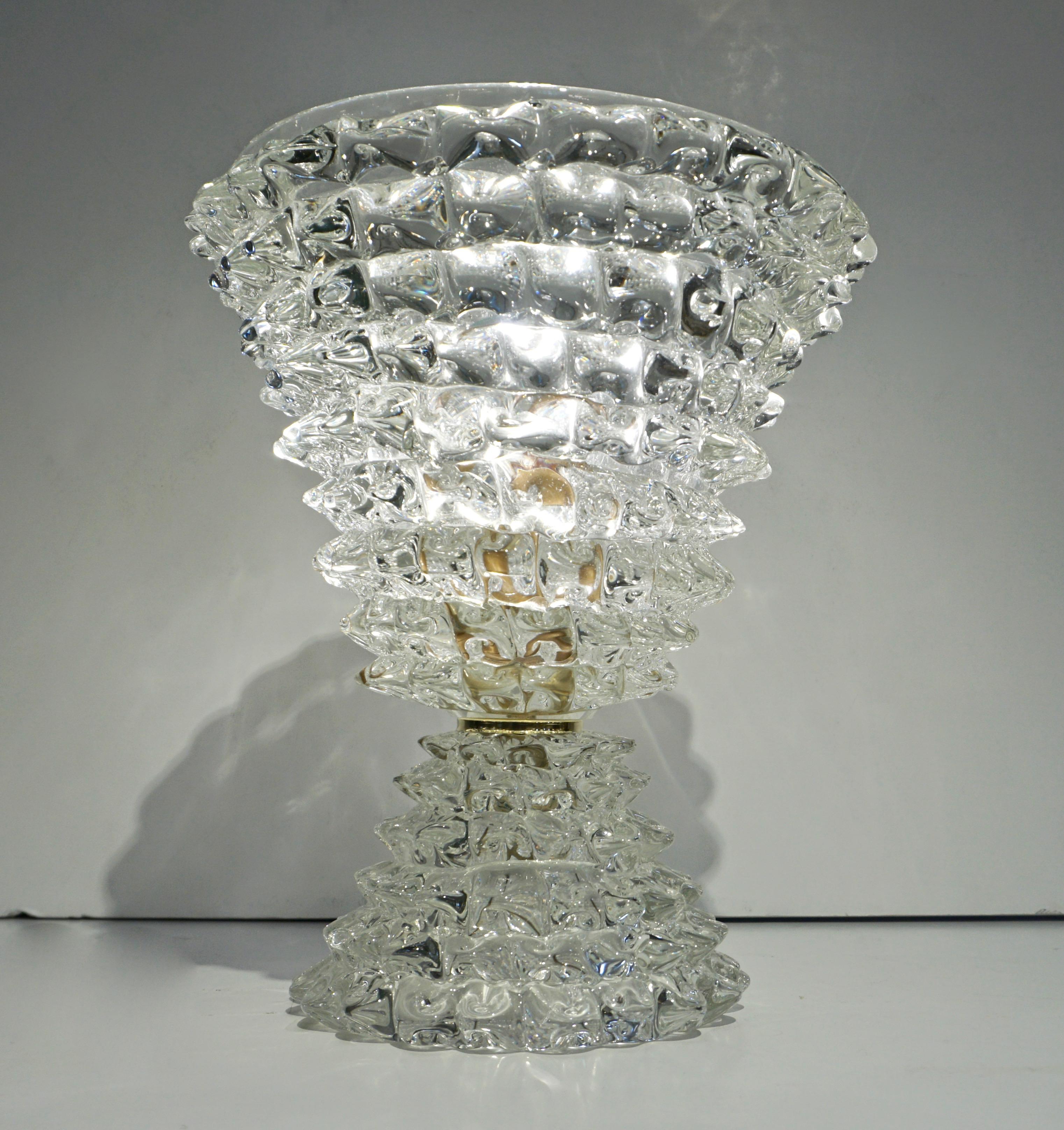 Italian Contemporary Hand Craft Pair of Crystal Rostrato Murano Glass Lamps 7
