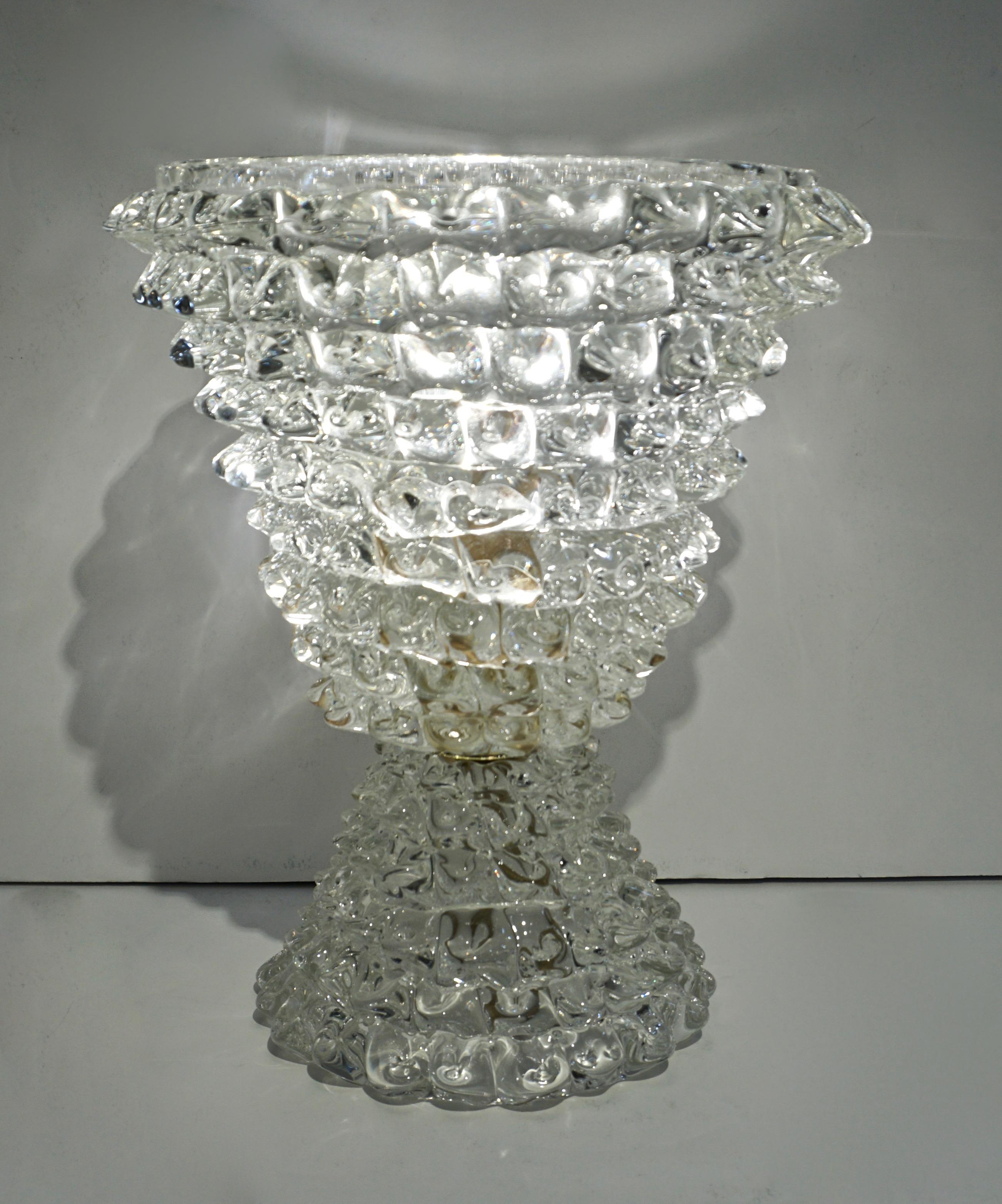 Italian Contemporary Hand Craft Pair of Crystal Rostrato Murano Glass Lamps 8