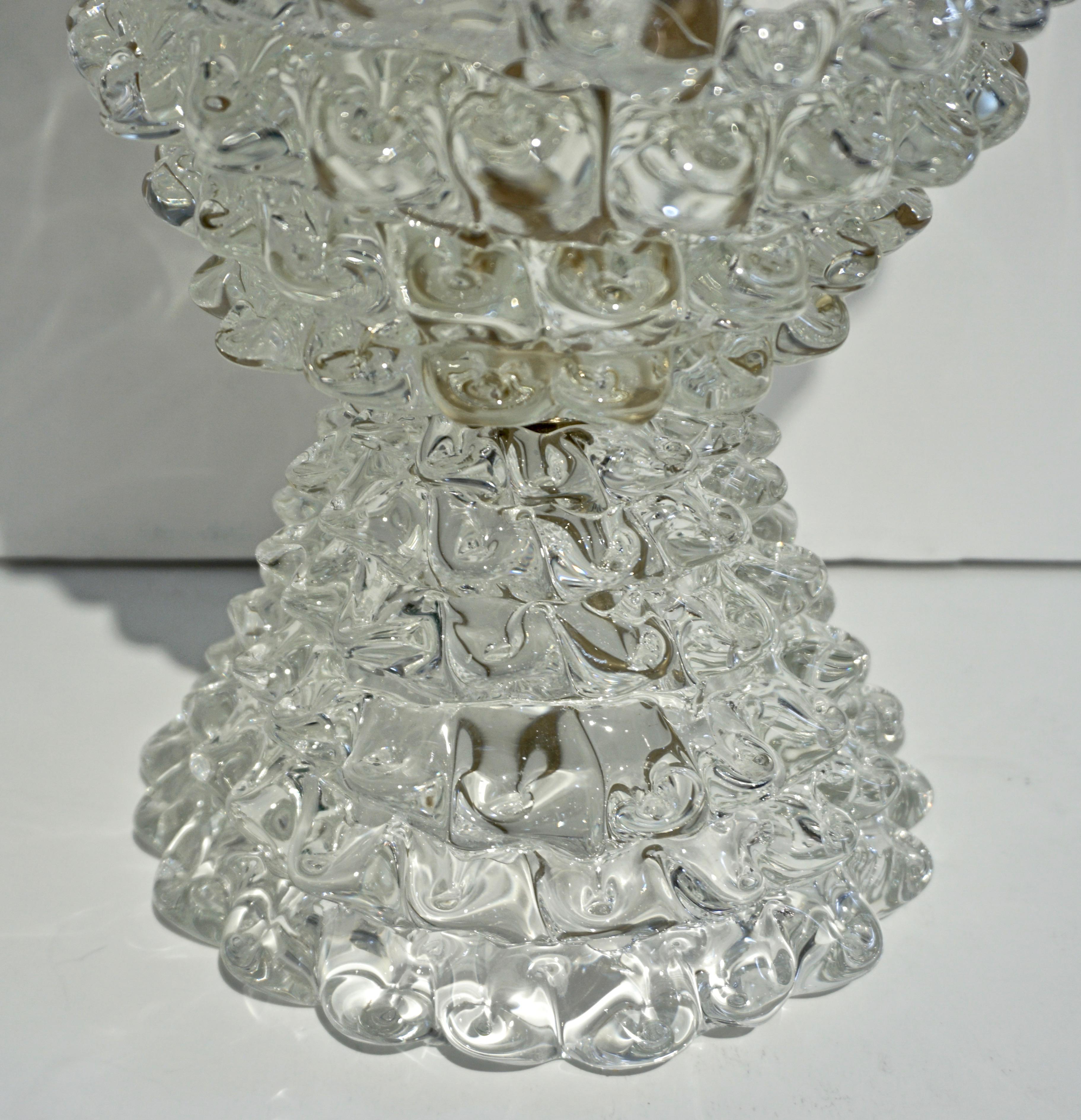 Italian Contemporary Hand Craft Pair of Crystal Rostrato Murano Glass Lamps 10