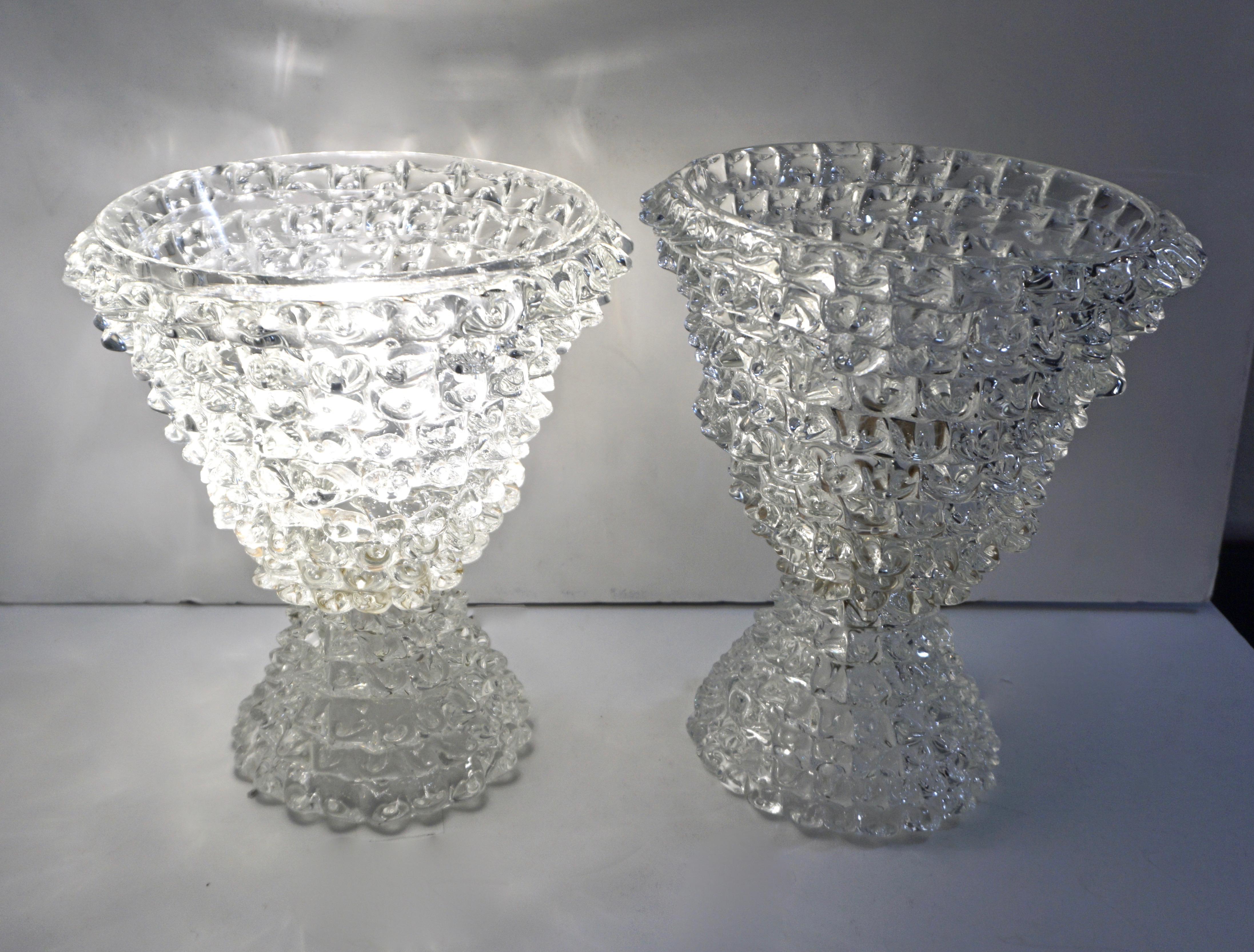 Italian Contemporary Hand Craft Pair of Crystal Rostrato Murano Glass Lamps 11
