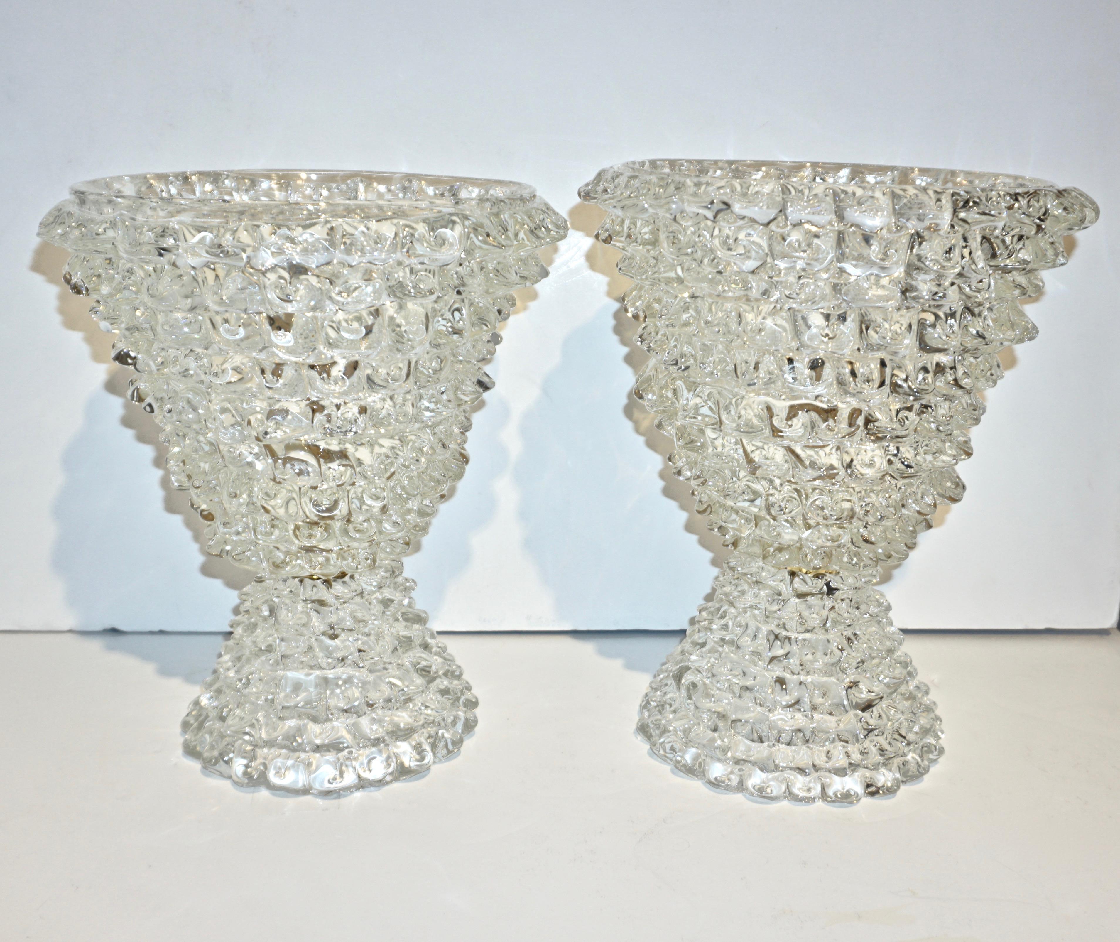 Italian Contemporary Hand Craft Pair of Crystal Rostrato Murano Glass Lamps 12