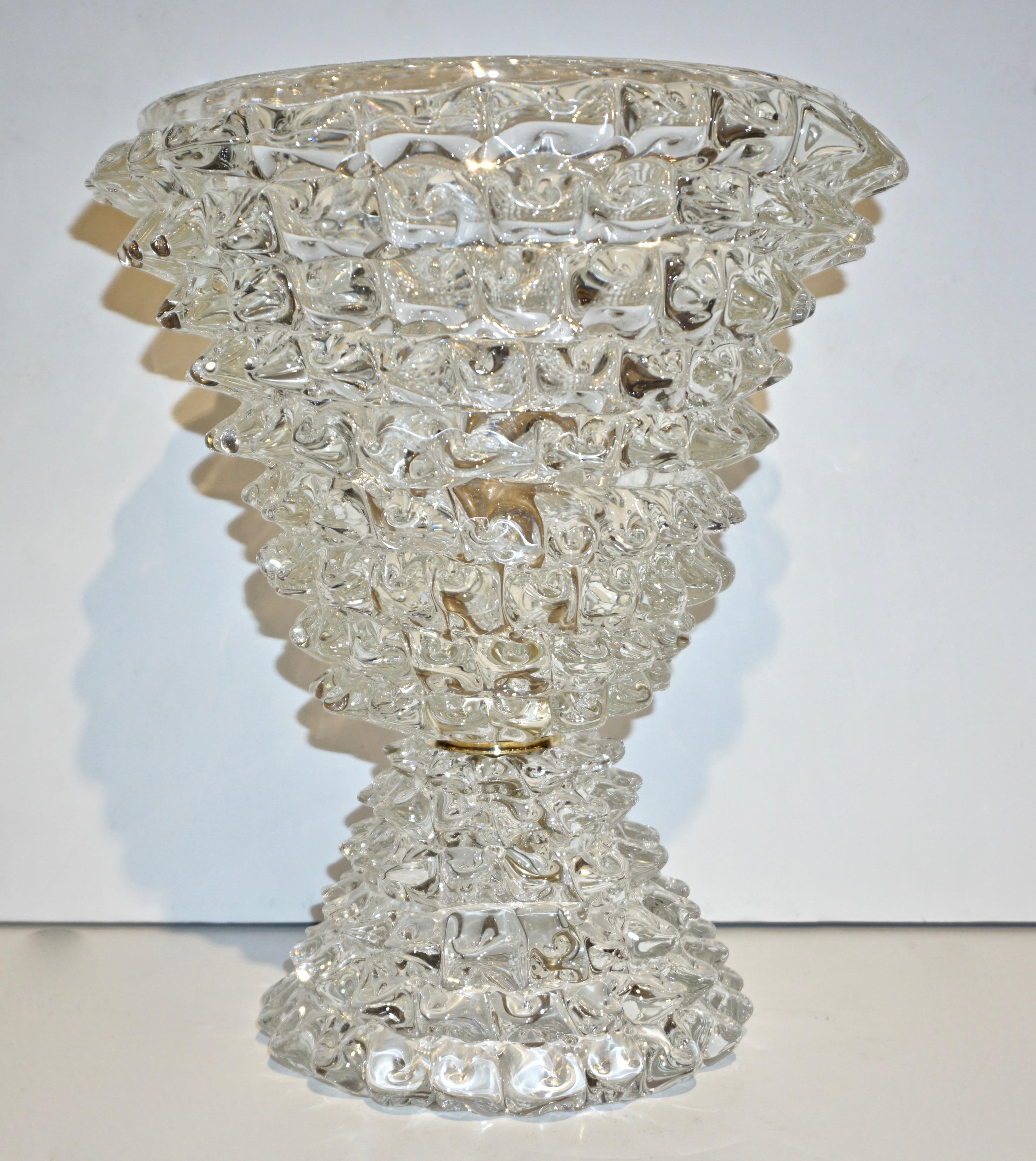 Organic Modern Italian Contemporary Hand Craft Pair of Crystal Rostrato Murano Glass Lamps