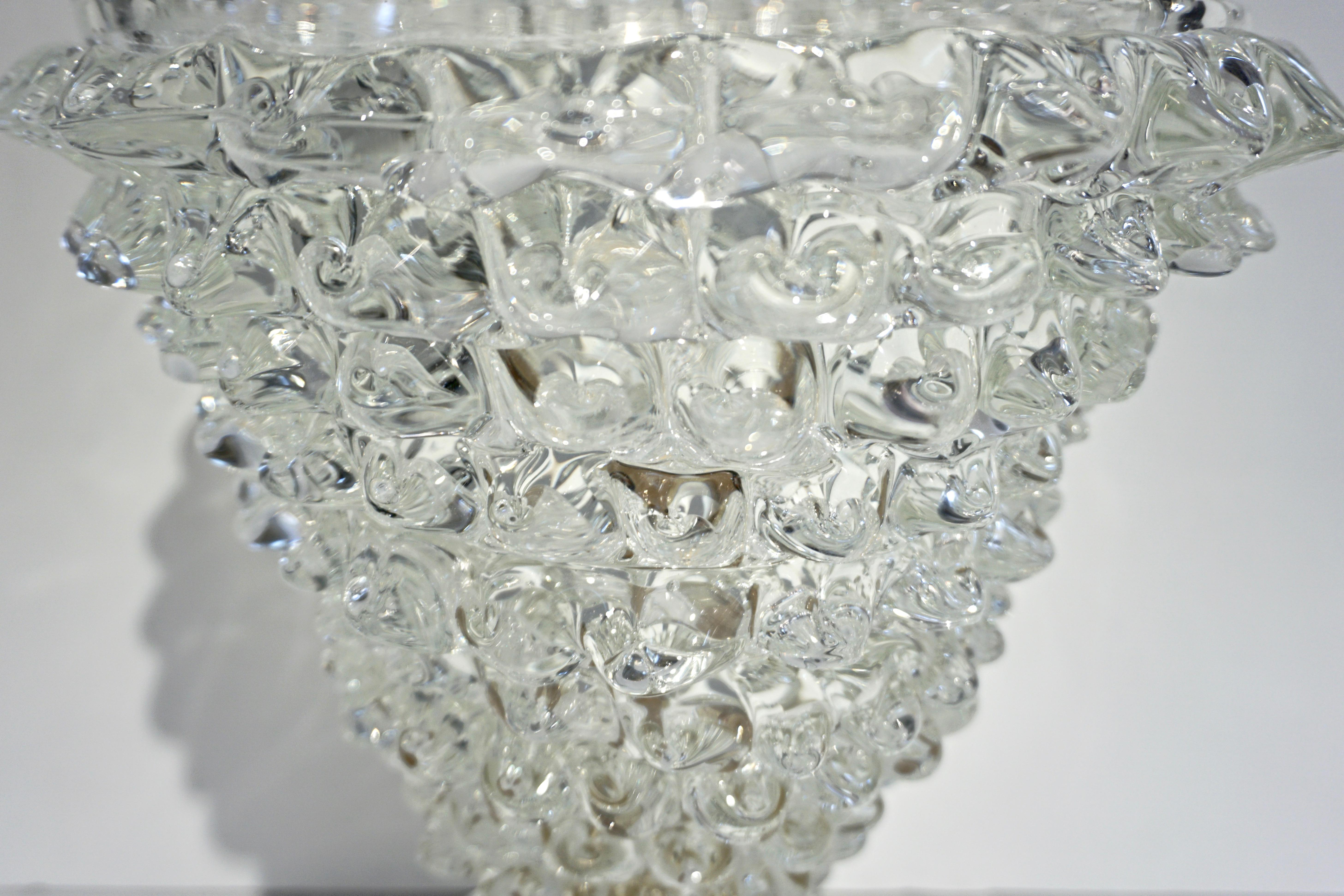 Italian Contemporary Hand Craft Pair of Crystal Rostrato Murano Glass Lamps In Excellent Condition In New York, NY