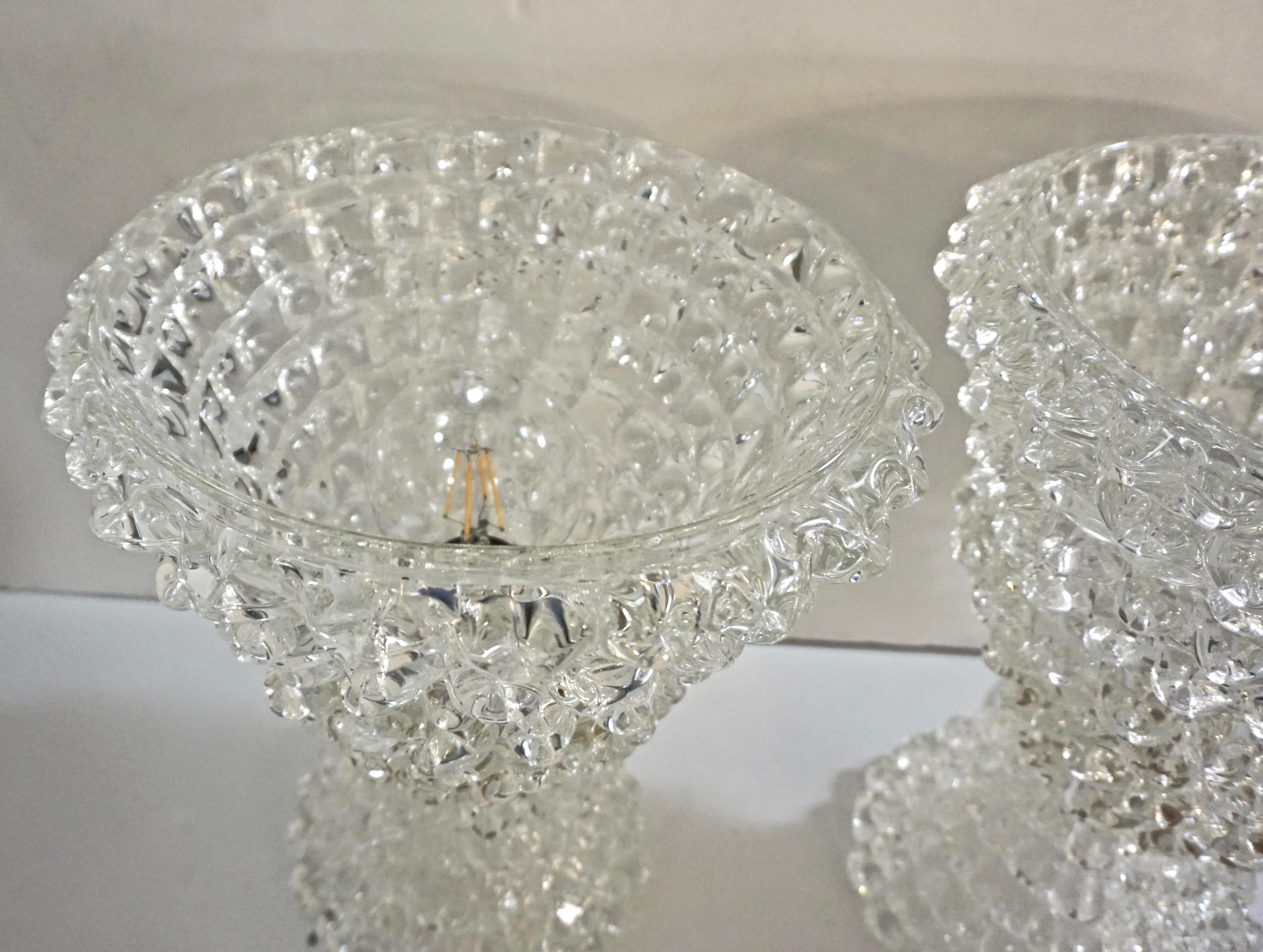 Italian Contemporary Hand Craft Pair of Crystal Rostrato Murano Glass Lamps 4