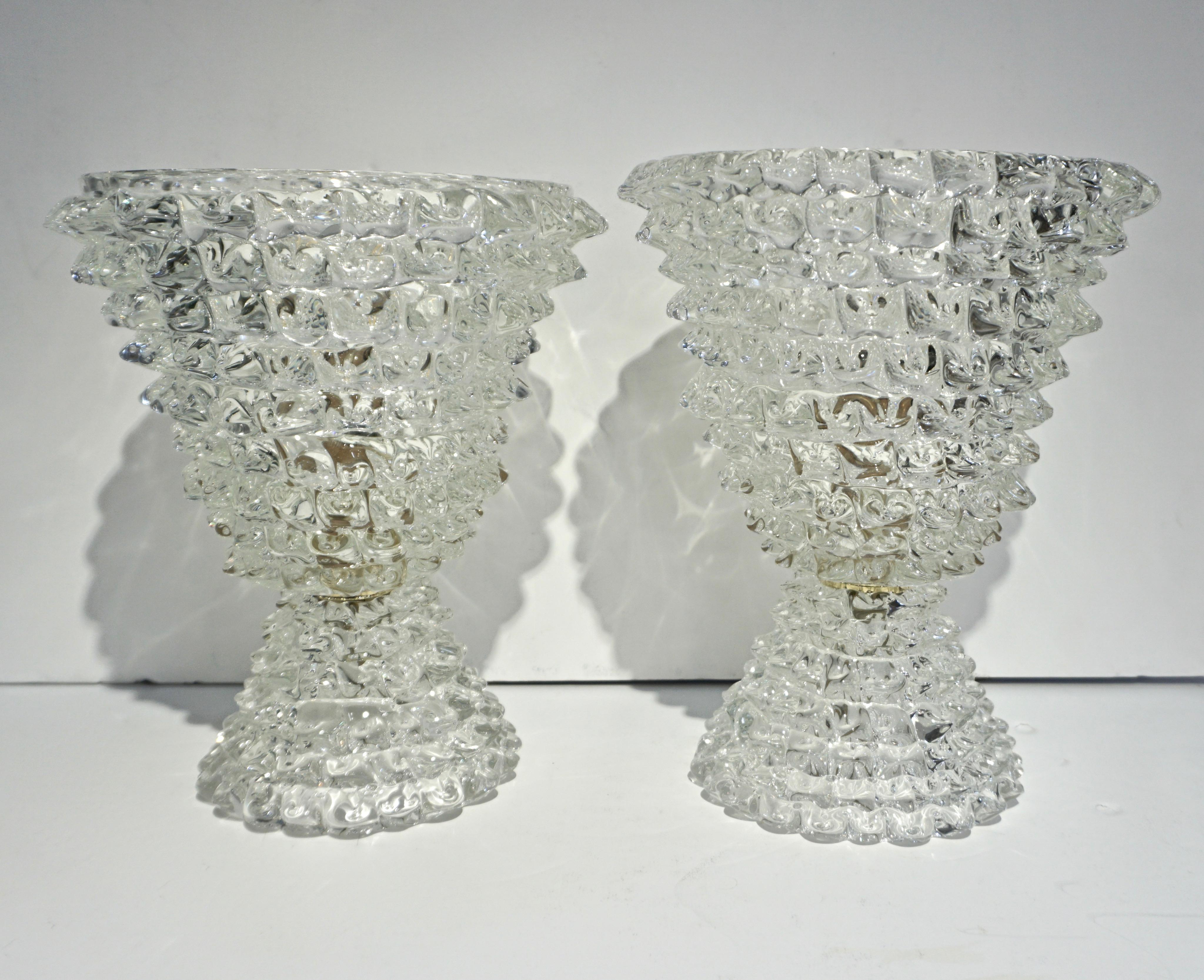 Italian Contemporary Hand Craft Pair of Crystal Rostrato Murano Glass Lamps 5