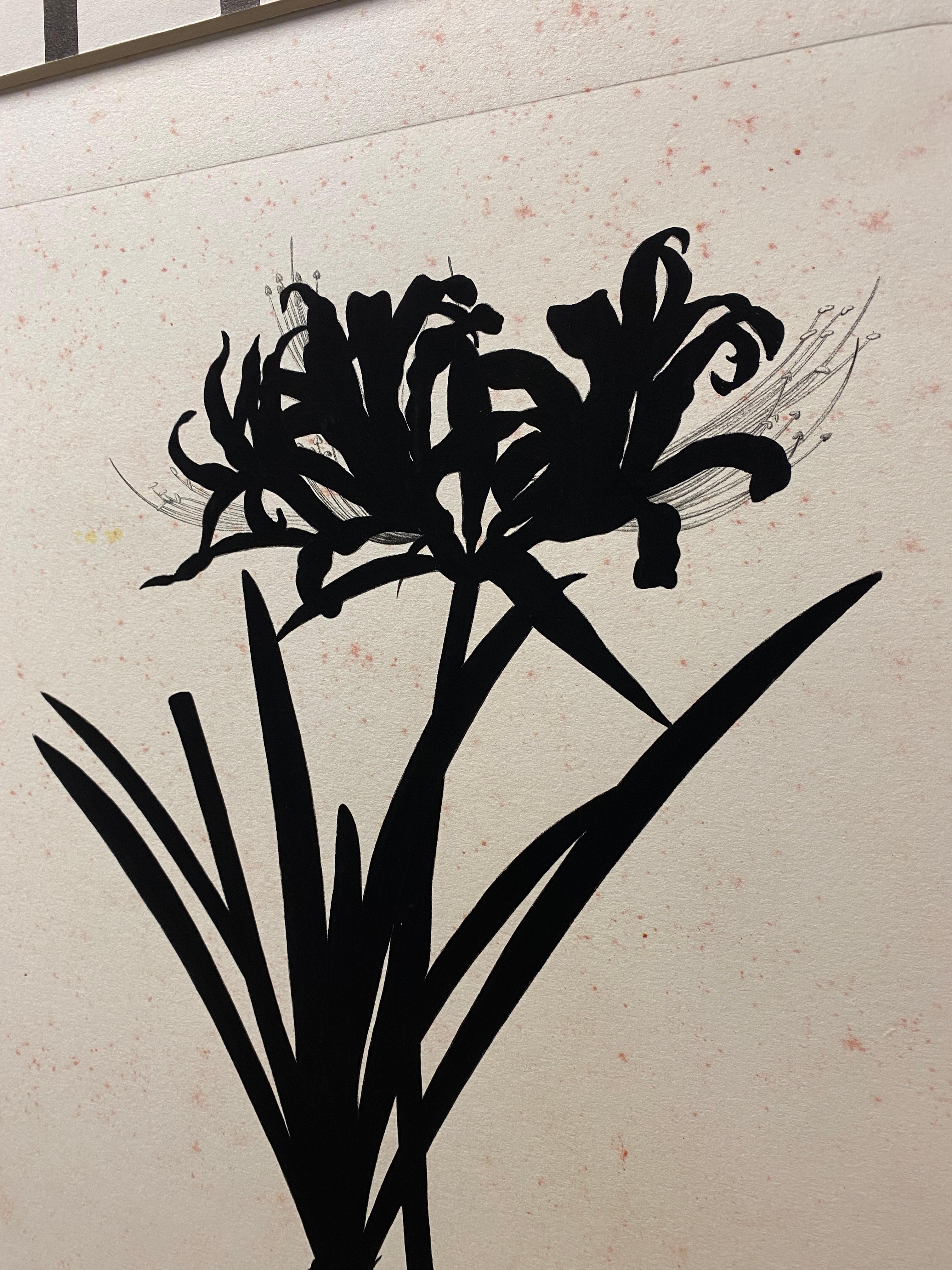 Hand-Painted Italian Contemporary Hand Painted Botanical Black Print 