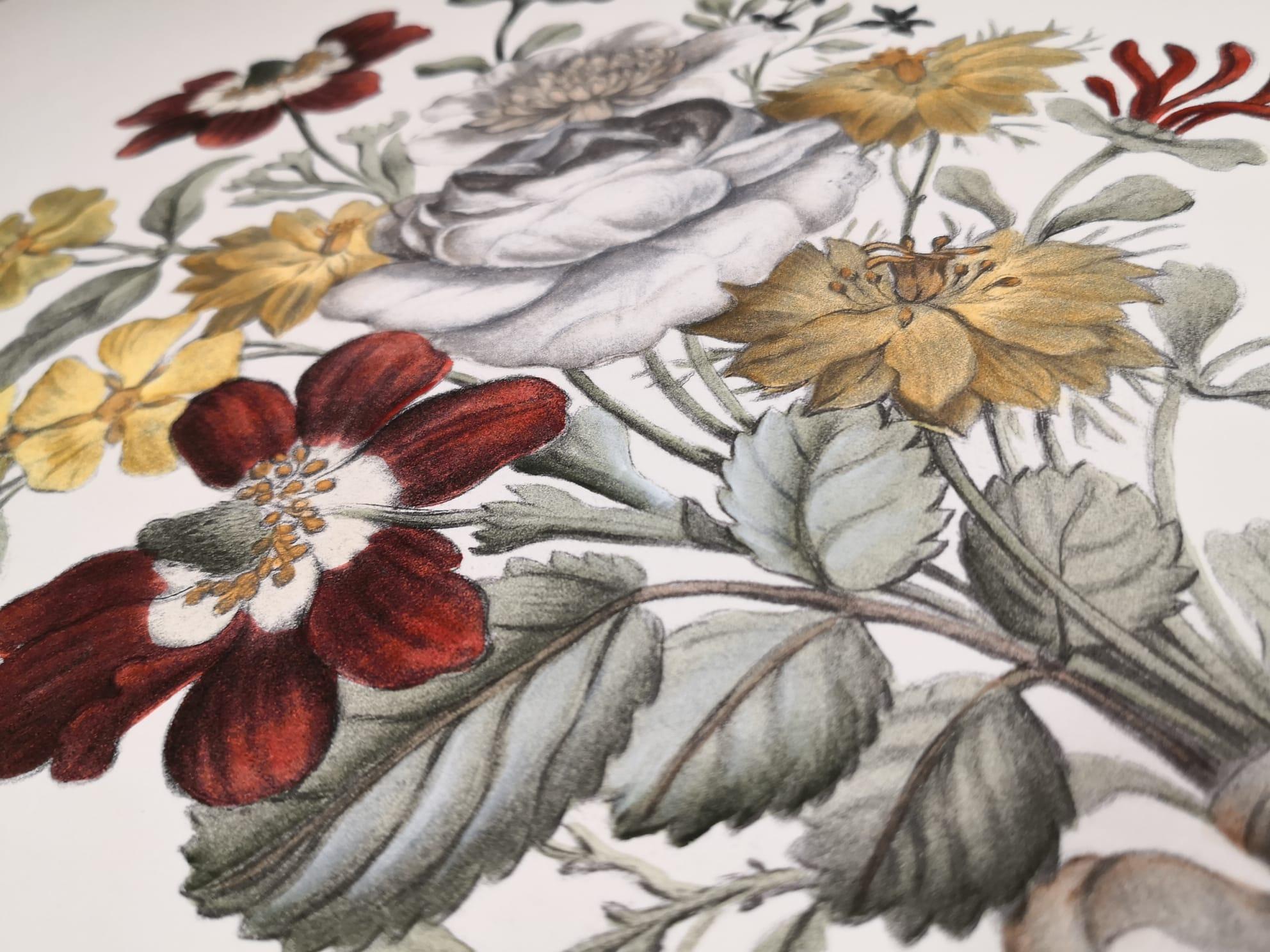 Hand-Painted Italian Contemporary Hand Painted Botanical Print 