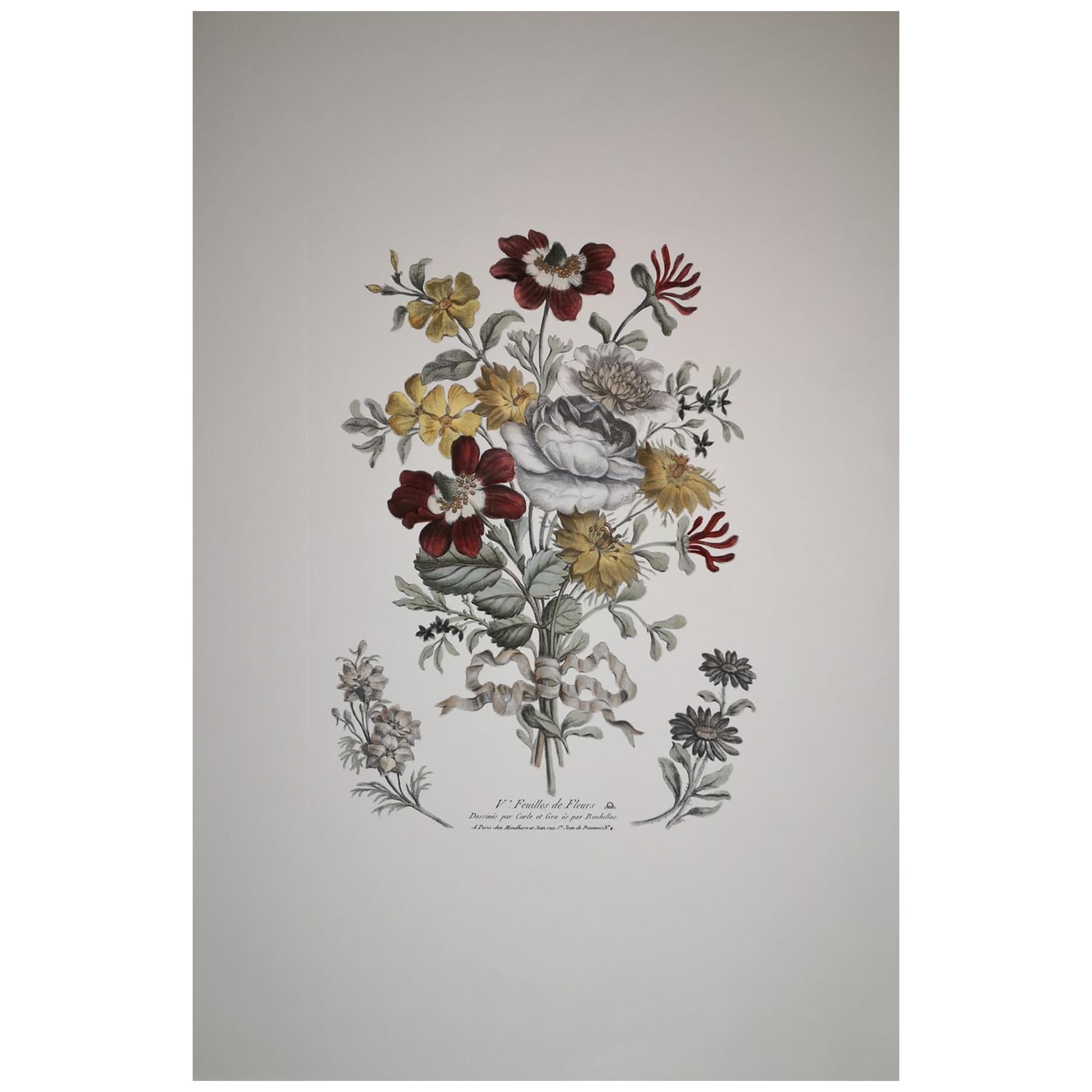 Italian Contemporary Hand Painted Botanical Print "V° Feuilles de Fleurs" For Sale