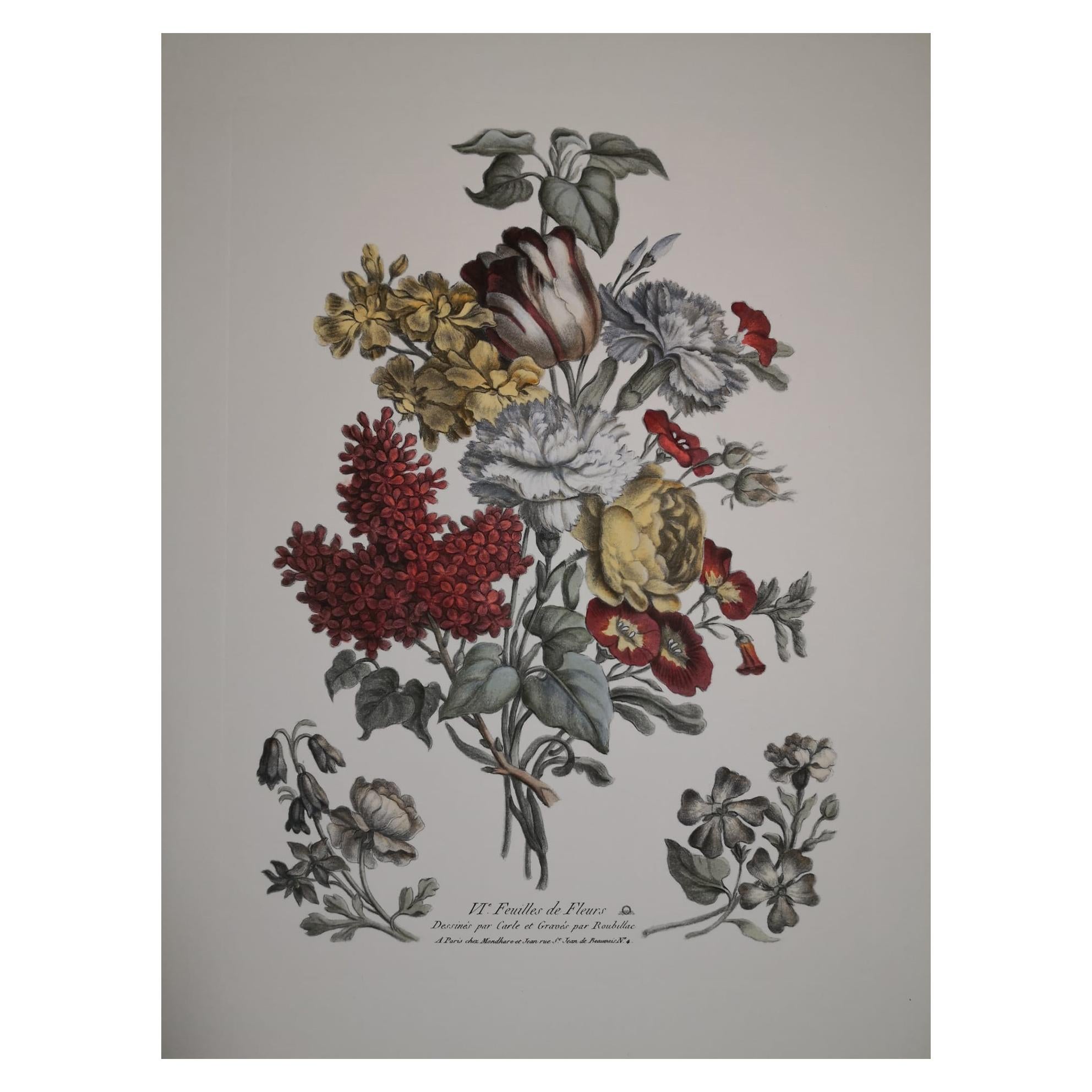 Italian Contemporary Hand Painted Botanical Print  "VI° Feuilles de Fleurs" For Sale