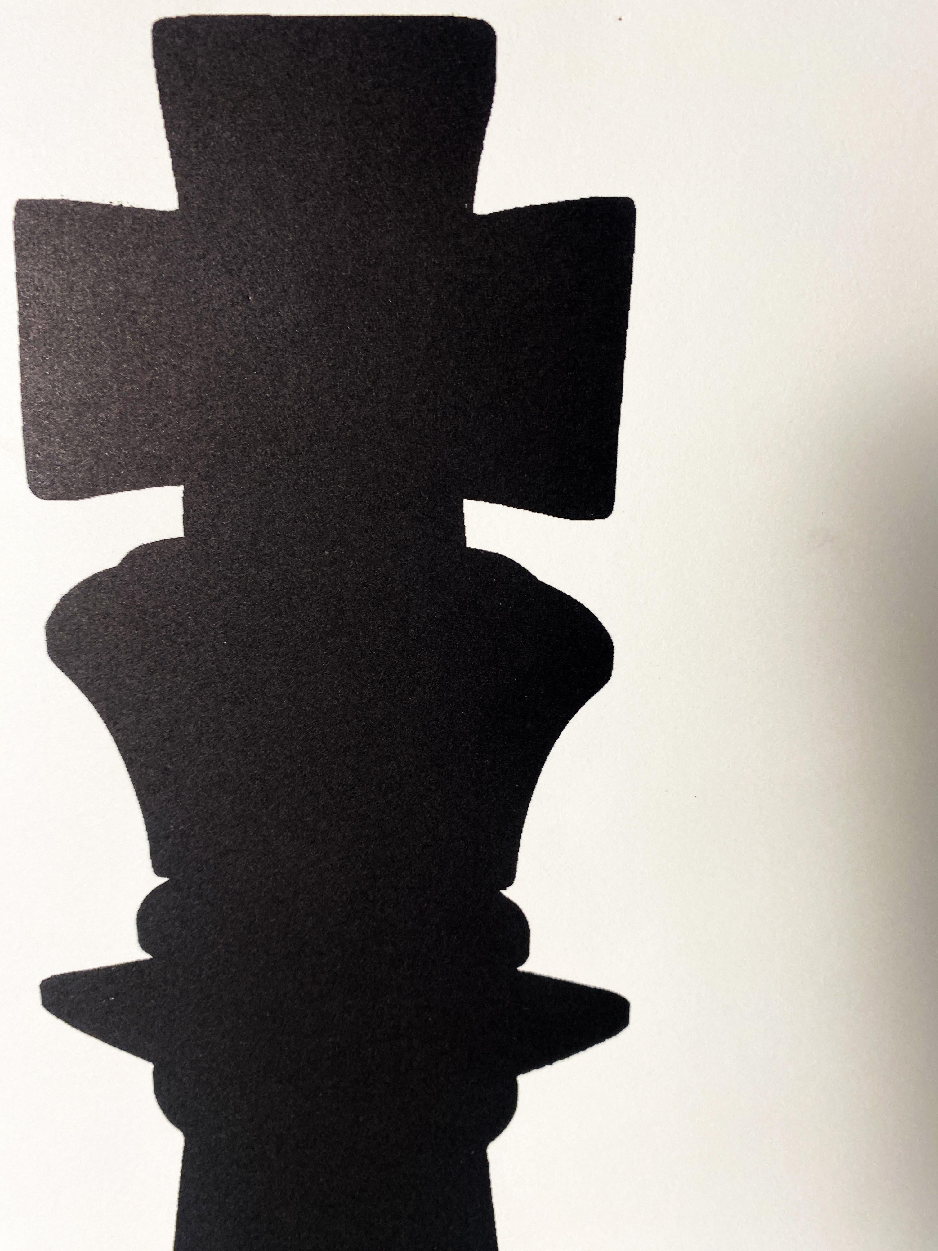 Italian Contemporary Hand Painted Chess Black Silhouette Print 