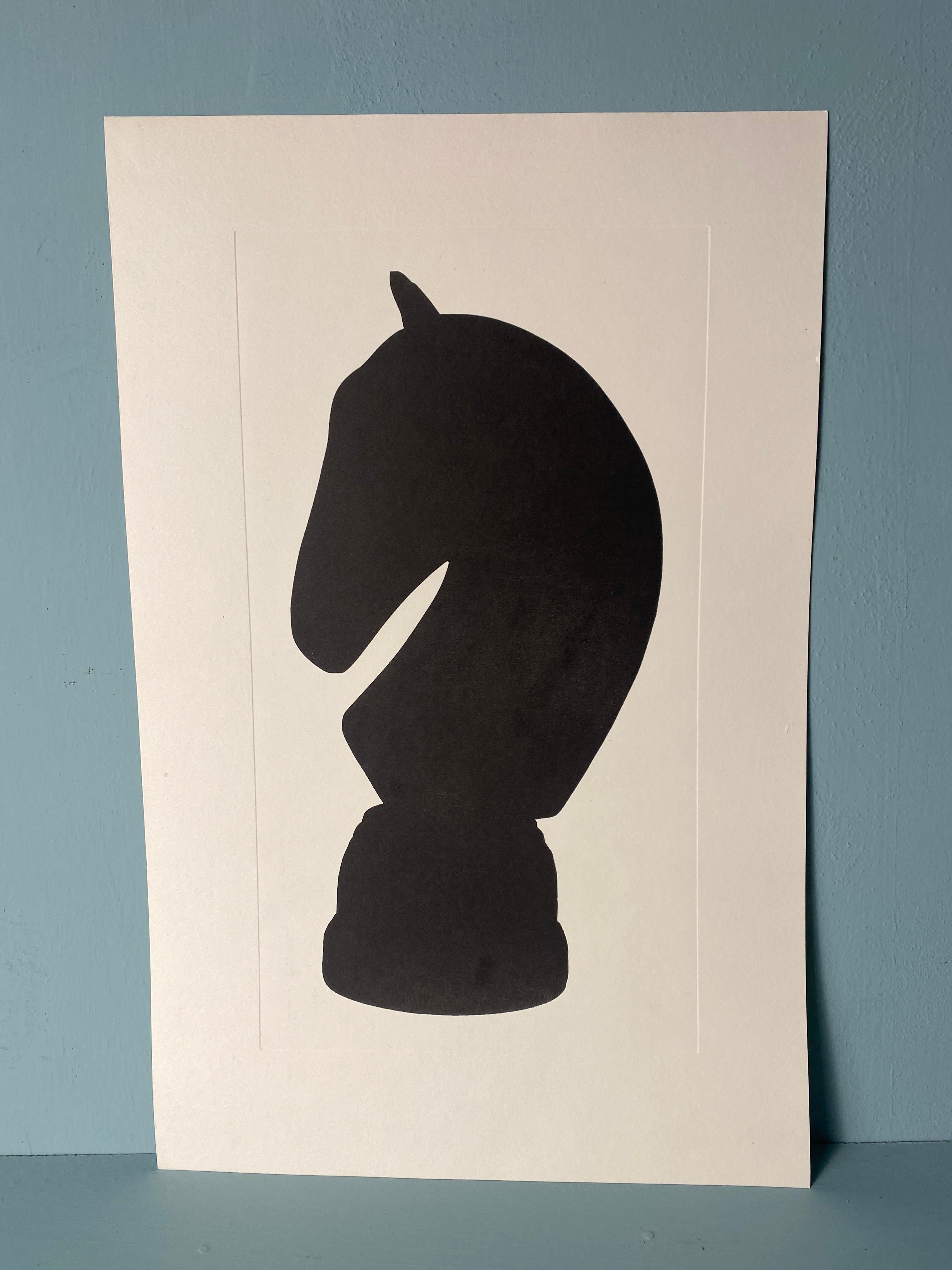 Italian Contemporary Hand Painted Chess Black Silhouette Print 