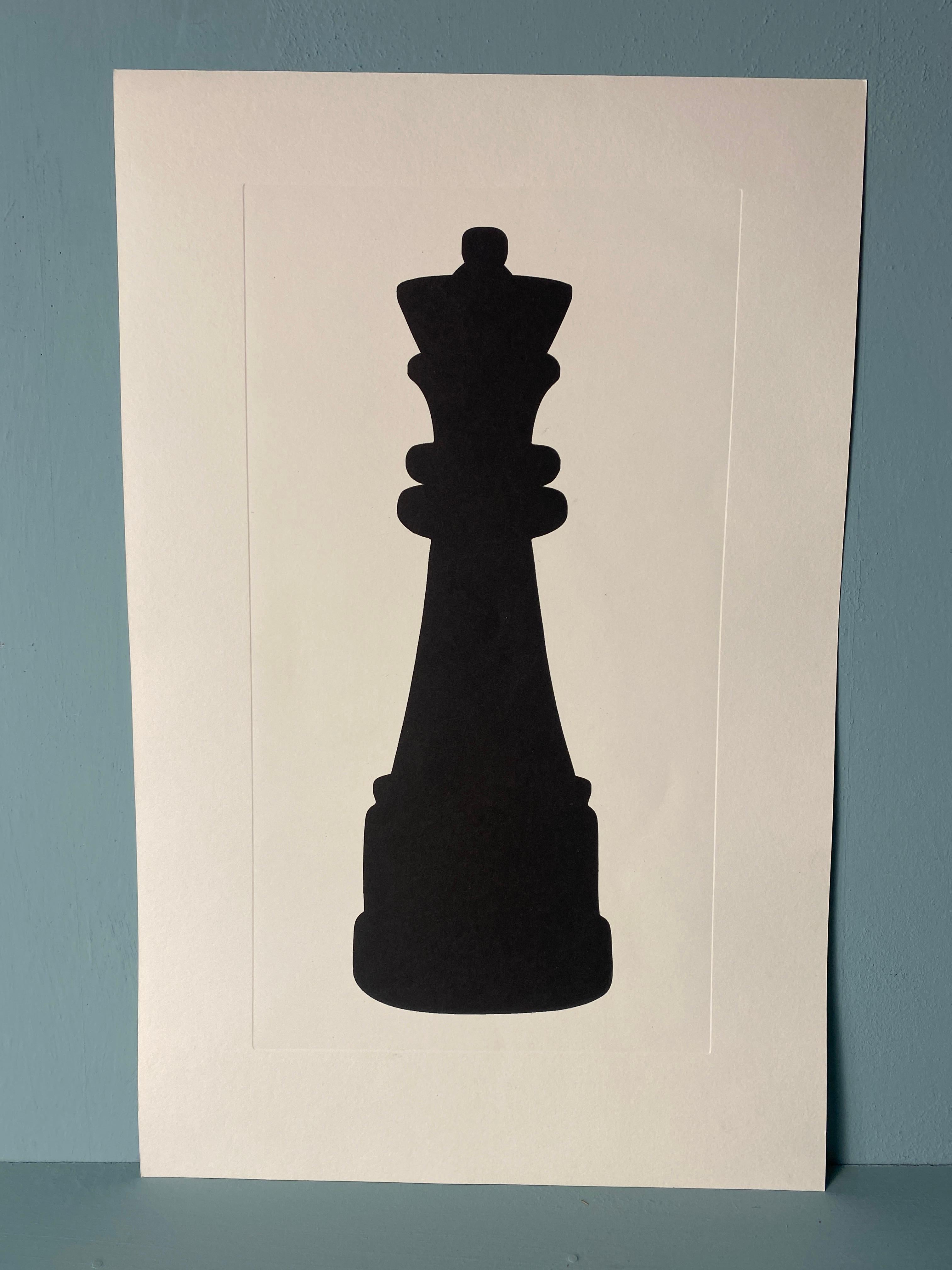 XXI secolo e contemporaneo Stampa contemporanea italiana dipinta a mano Silhouette nera di scacchi 
